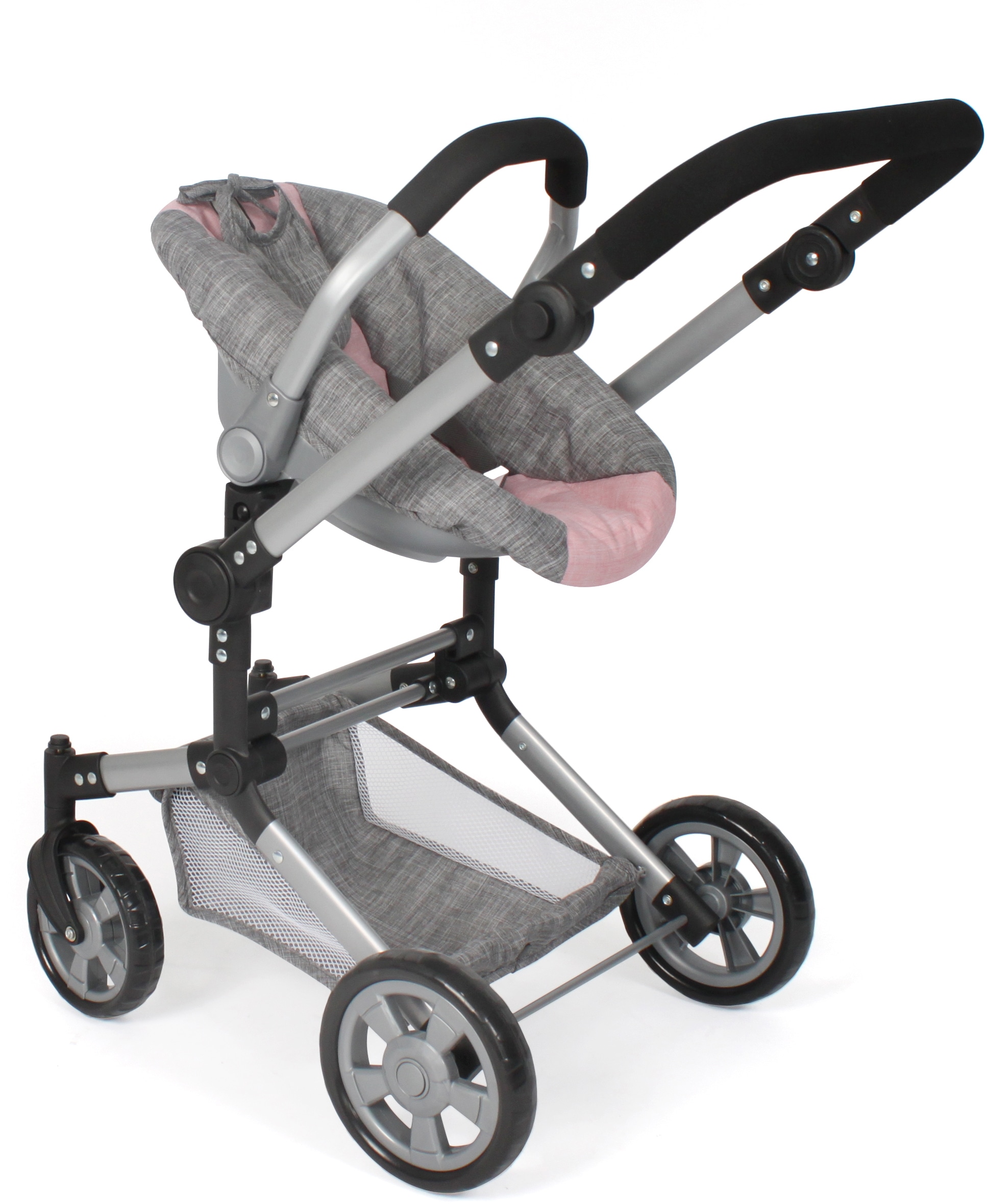 CHIC2000 Kombi-Puppenwagen »Linus, Melange Grau-Rosa«, (Set), mit Babywanne und Autositz