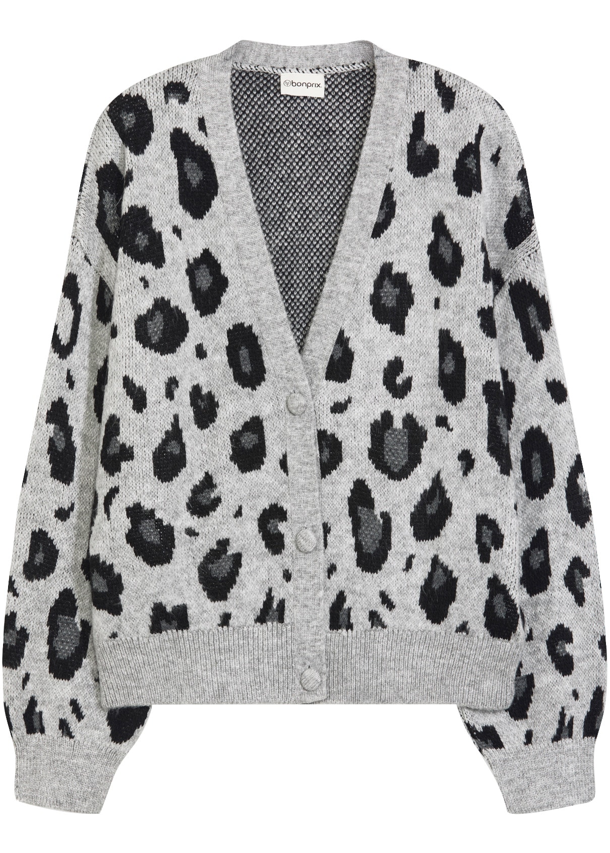 bonprix Strickjacke mit Leo-Design, Oversize-Passform, femininer Stil