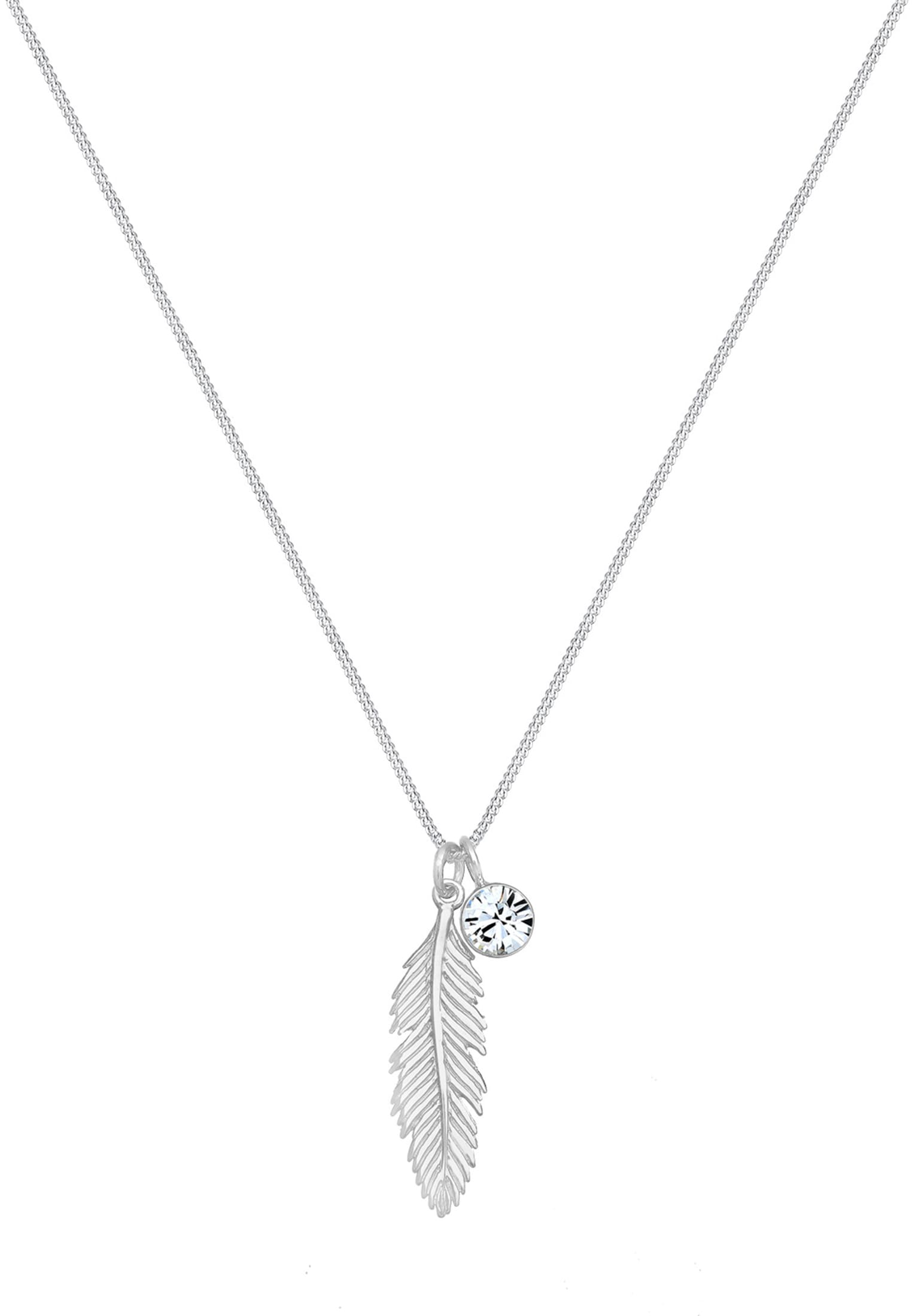 Elli Silberkette »Halskette Feder Boho Schmuck Geschenk mit Kristallen von Swarovski(R)925 Silber«