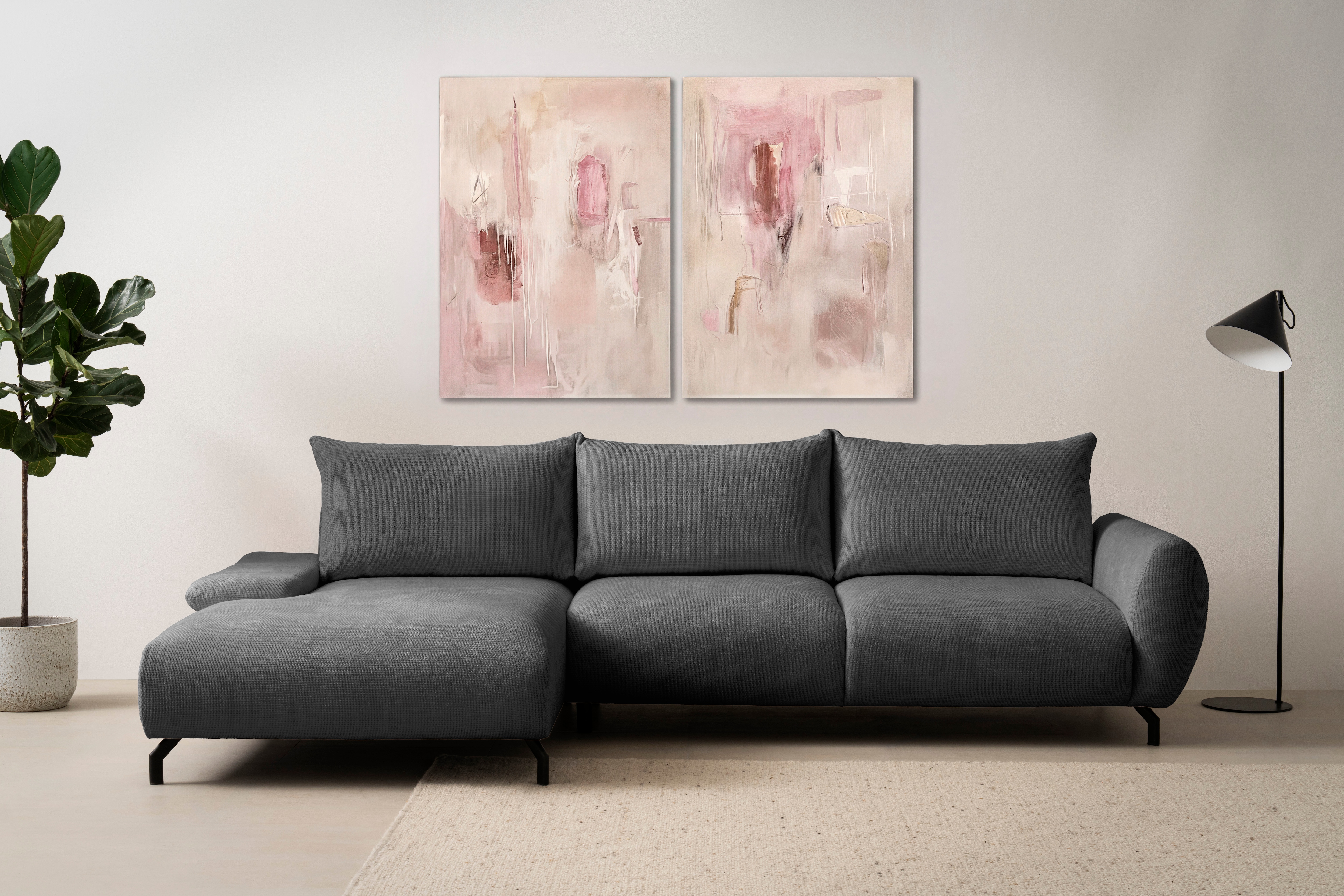 OTTO home Ecksofa "KELLIE, L-Form, 315 cm, verstellbare Armlehne, Metallfüße," wahlweise Recamiere links o. rechts, Chenille-Stoff, hoher Sitzkomfort