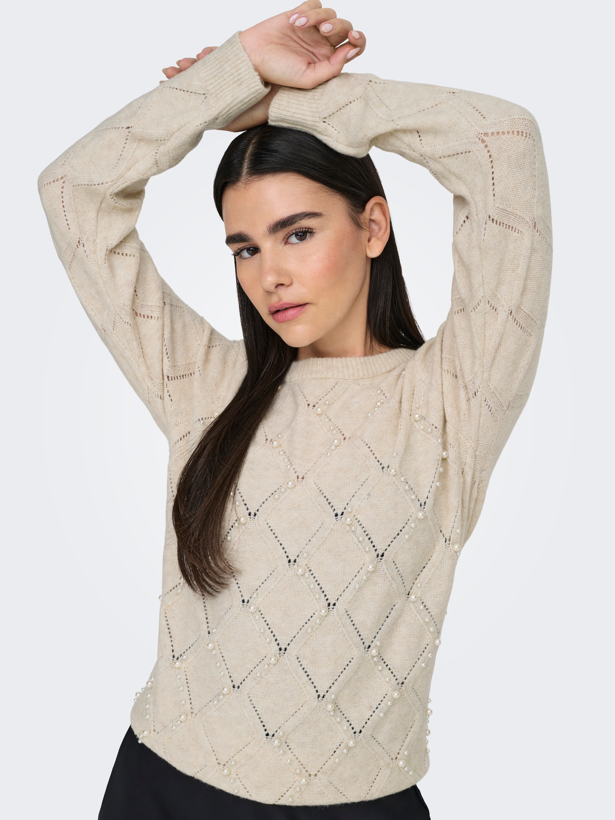 ONLY Rundhalspullover »ONLLIANA LIFE LS PEARL O-NECK CC KNT«