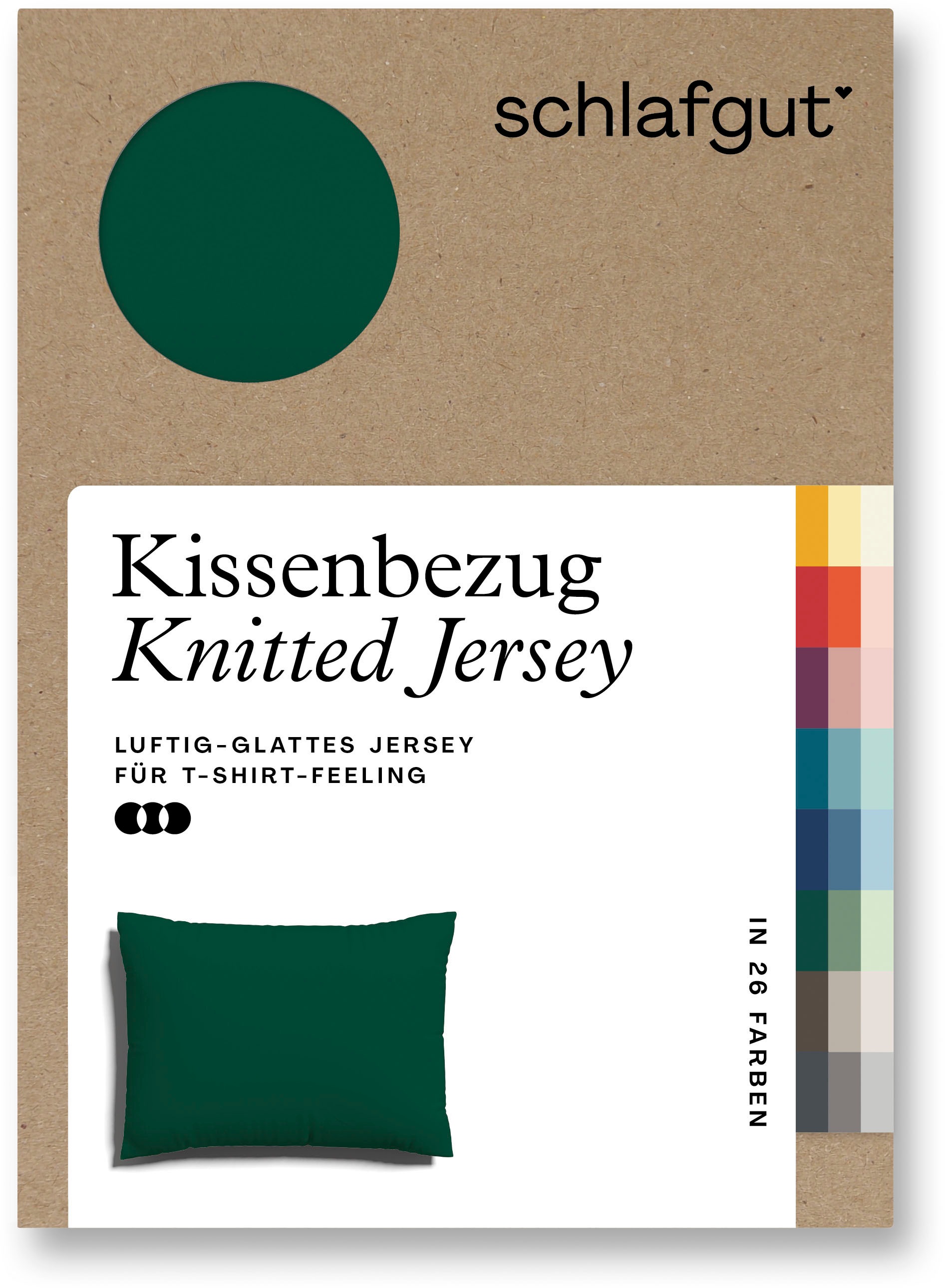 Schlafgut Kissenbezug »Knitted Jersey aus Bio-Baumwolle mit Elasthan, bügelfrei,«, (1 St.), besonders fein gestrickt, Kissenhülle mit farbigem Reißverschluss