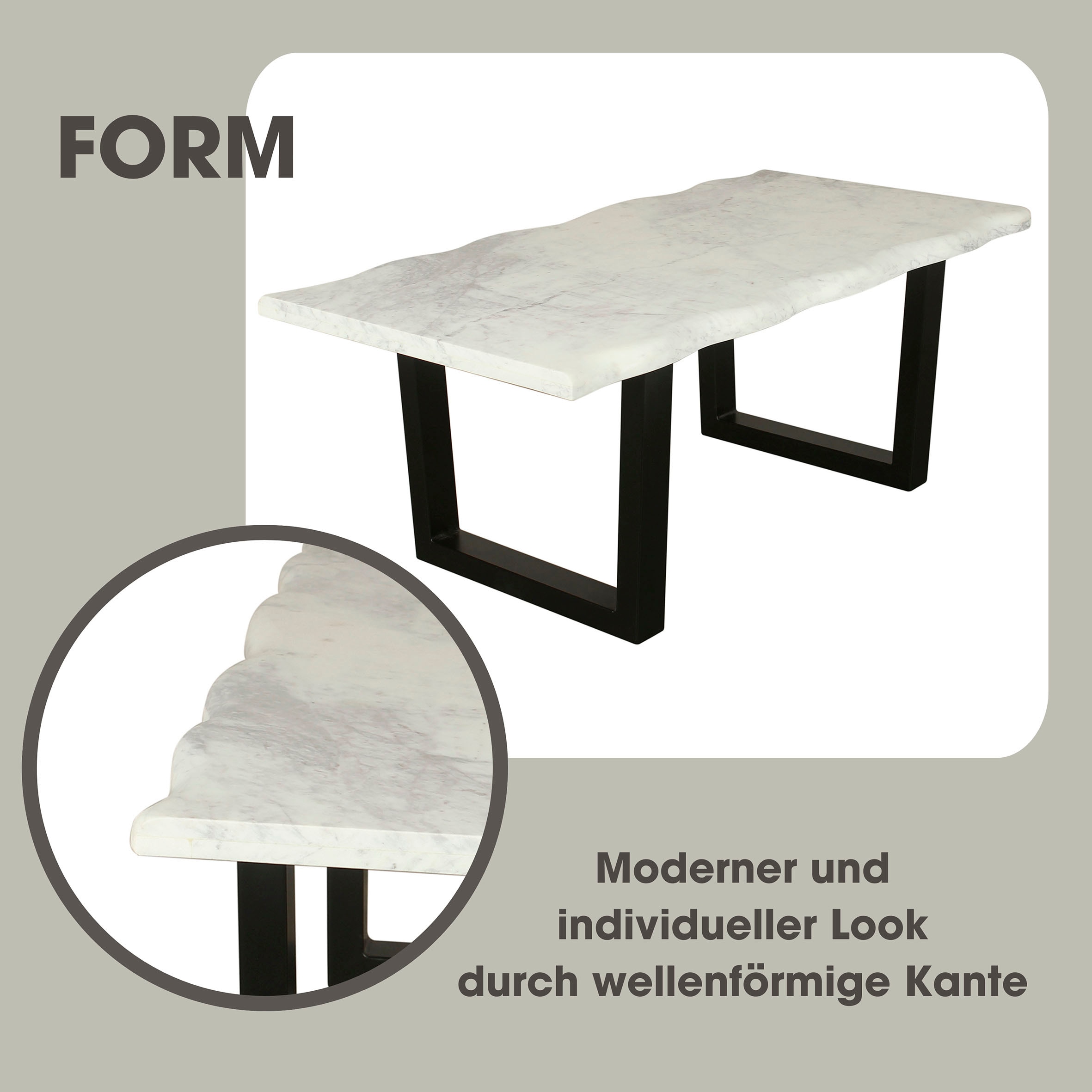 byLIVING Couchtisch »Stone«, (1 St.), aus echtem weißen Marmor mit natürlicher Wellenkante, 115x60cm