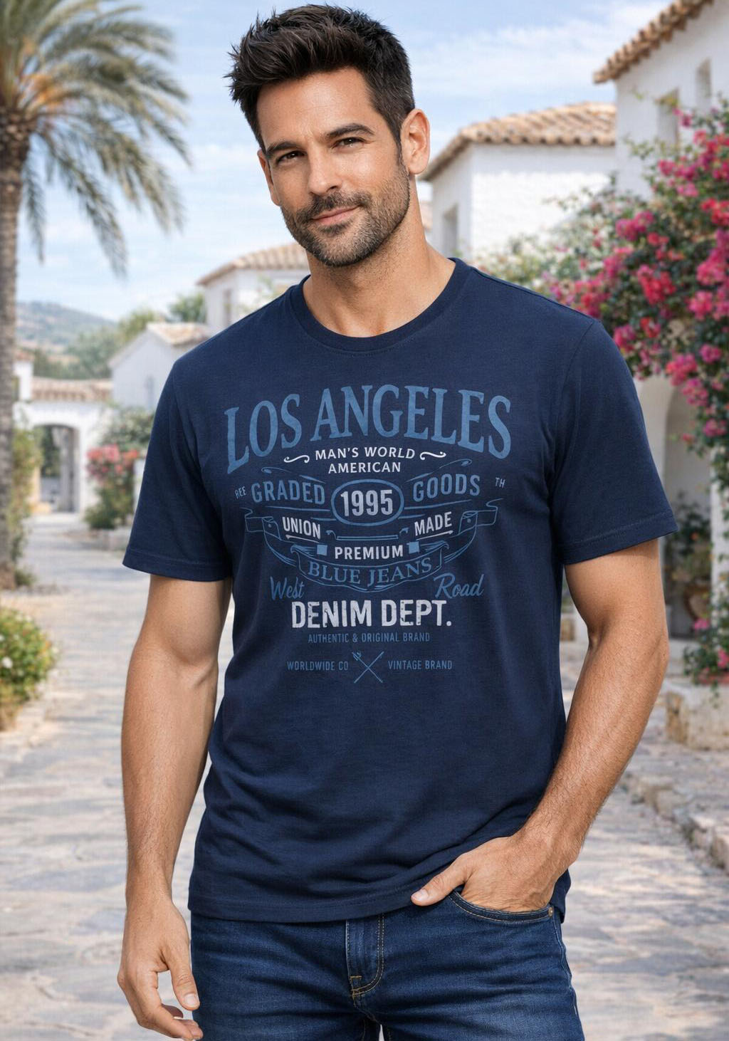 Mans World T-Shirt Kurzarm, mit Print, Rundhalsausschnitt, aus Baumwolle
