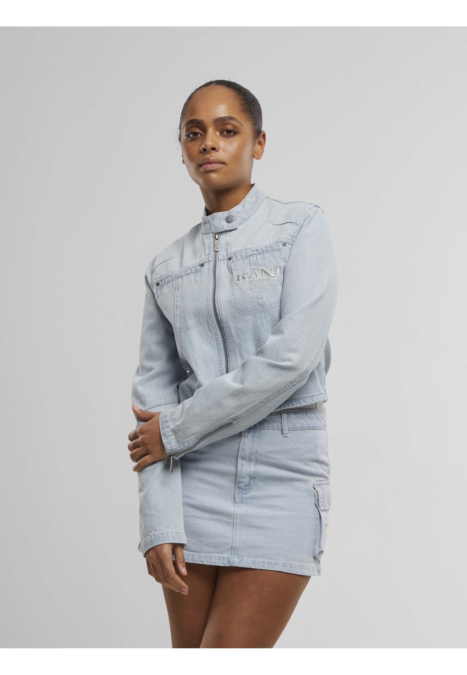 Karl Kani Allwetterjacke »Karl Kani Retro TM Denim Biker Jacket« 1 Stk. tlg. ohne Kapuze