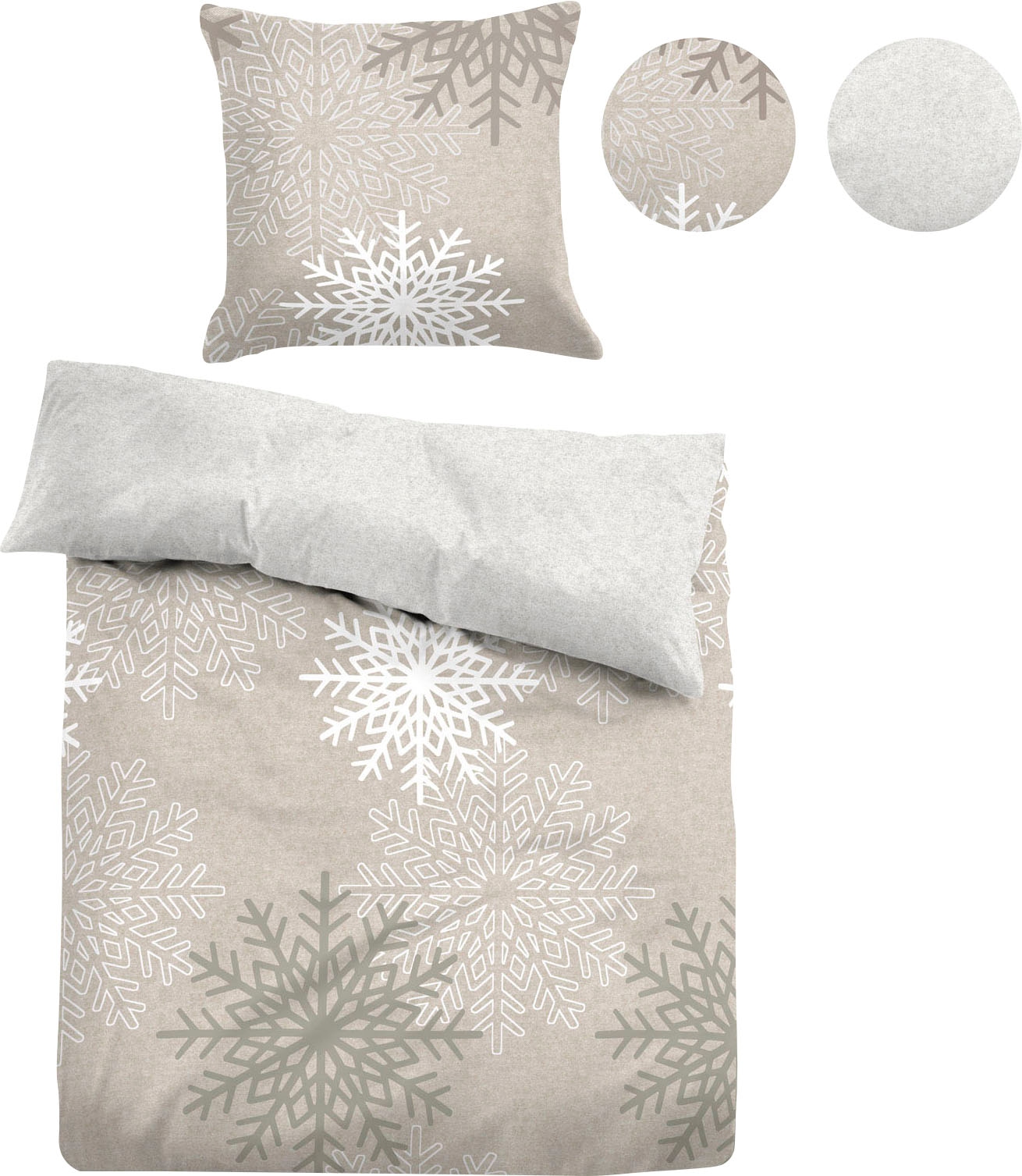 TOM TAILOR Wendebettwäsche »BIG SNOW Made in Germany, in Biber (Flanell) Qualität, 100% Baumwolle, Bett- und Kopfkissenbezug mit Reißverschluss, Winterbettwäsche, ganzjährig einsetzbar«, (2 tlg.)