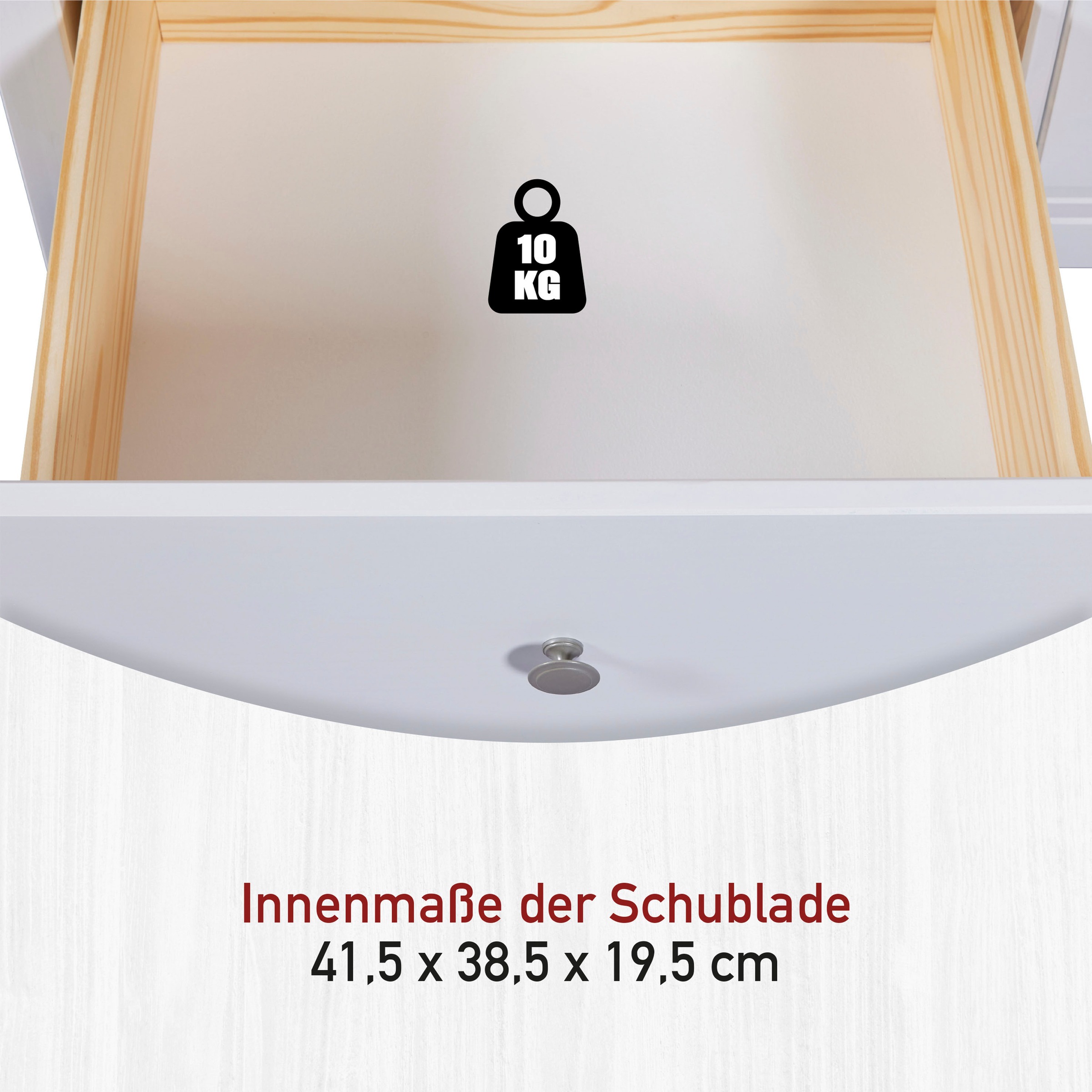 Inter Link Wäscheschrank »Pinora, 2 Türen, Kiefer Massivholz Weiss, Silberne Metallgriffe« 1 Stk. tlg. Inkl. Einlegeböden & 2 Schubladen, Skandi Look, 107 x 45 x 140 cm