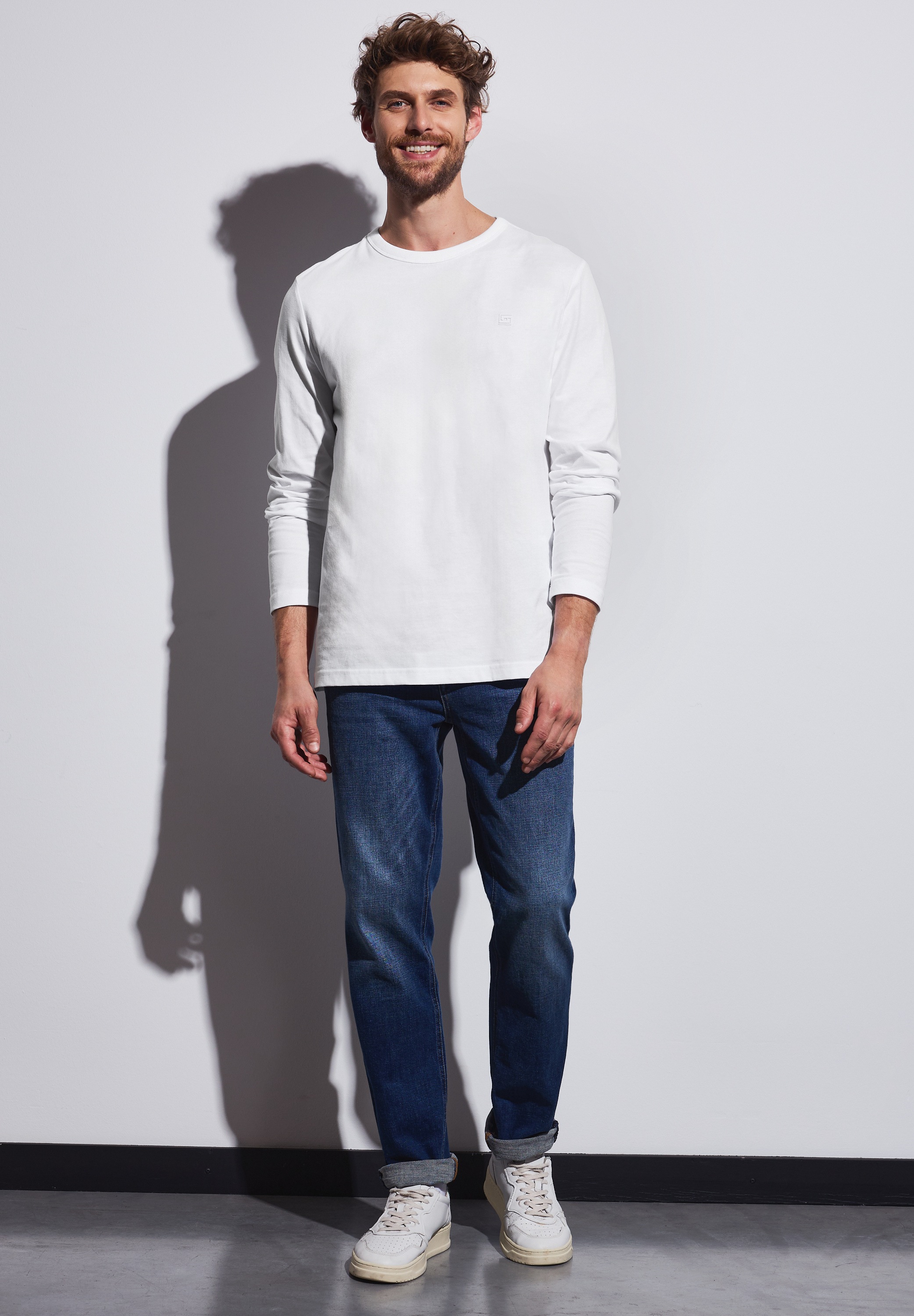 STREET ONE MEN Langarmshirt, aus reiner Baumwolle