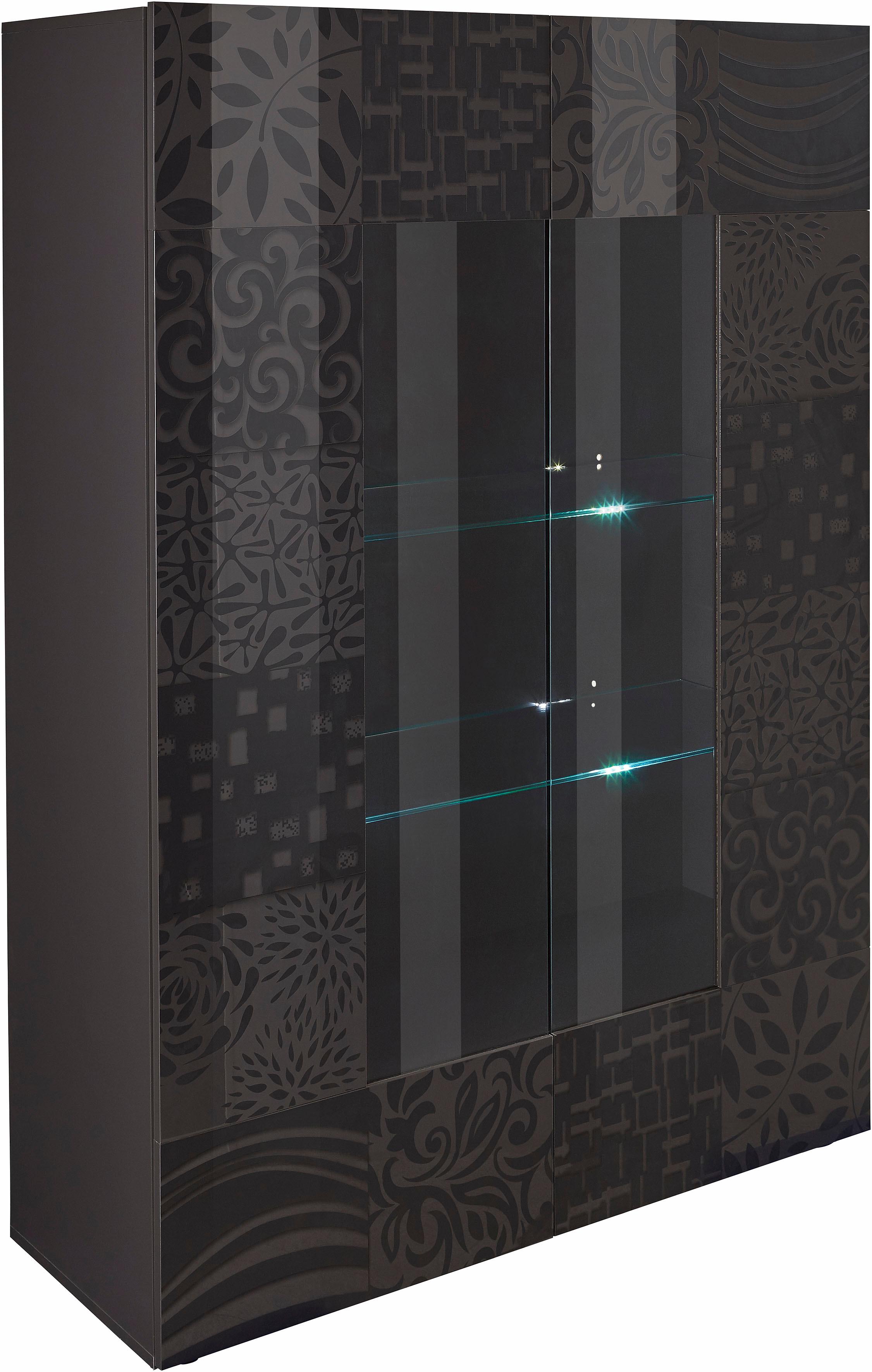 Home affaire Vitrine "Miro" Stauraumvitrine, Höhe 166 cm mit dekorativem Siebdruck