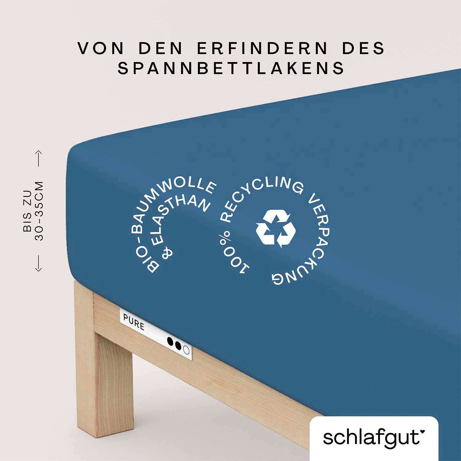 Schlafgut Spannbettlaken "PURE Bio-Baumwolle mit Elasthan, 170 g/m², Bettlaken, Spannbetttuch" PREMIUM Laken für Matratzen bis 30cm Höhe, dehnbar blickdicht, straff