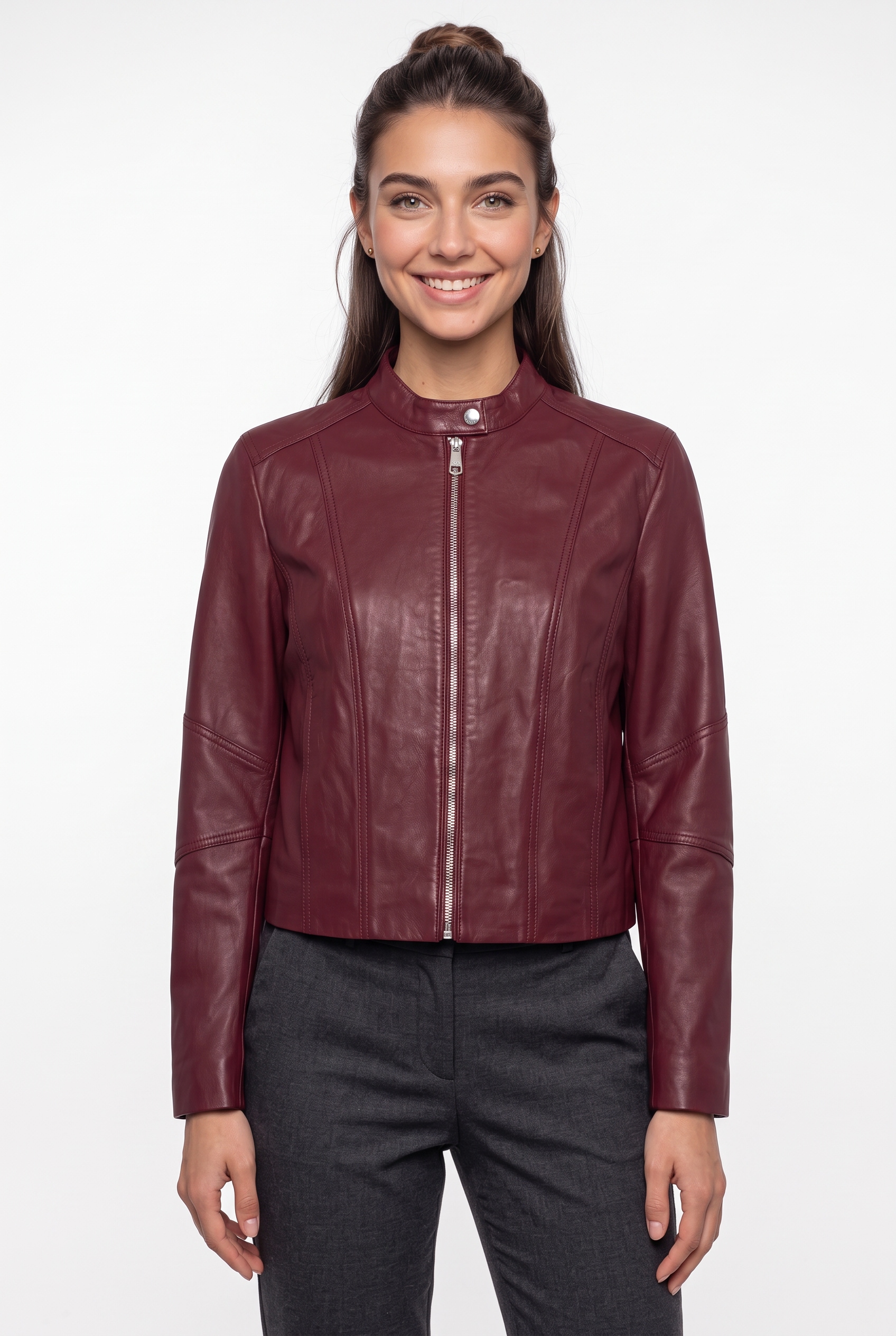 BOSS ORANGE Lederjacke "Saleste Premium Damenmode" aus fein genarbtem Leder