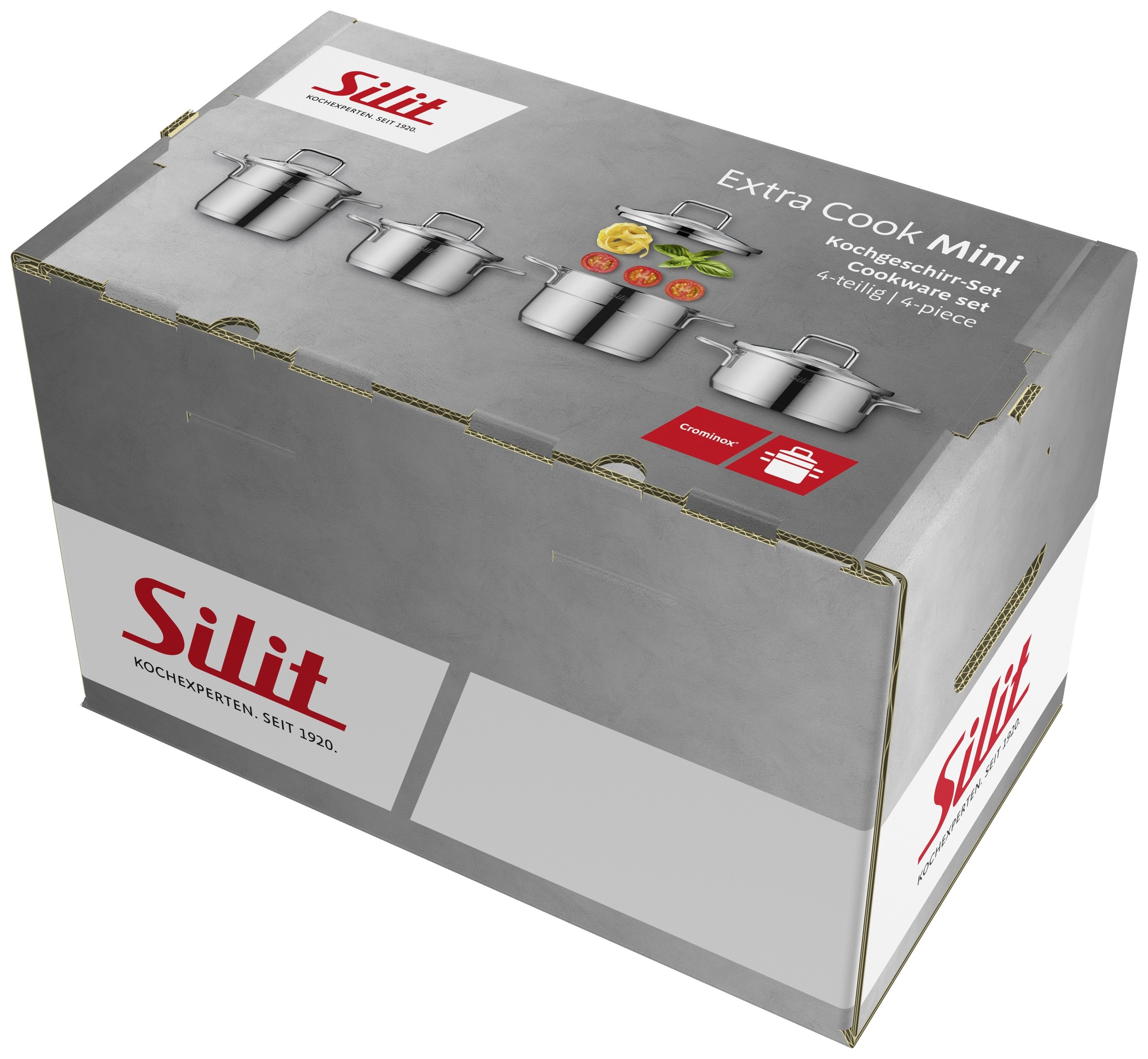 Silit Topf-Set »Extra Cook«, Edelstahl 18/10, (Set, 8 tlg., 4-teiliges Mini-Topf-Set), SiliTherm Universalboden, induktionsgeeignet, spülmaschinengeeignet