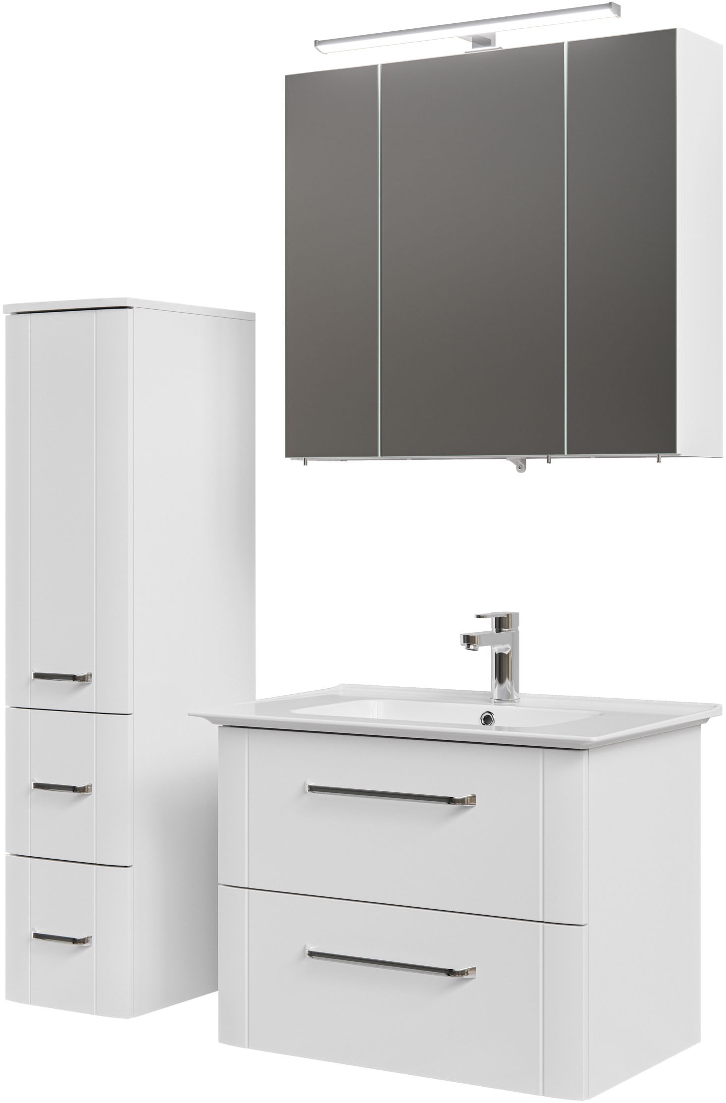 Saphir Badmöbel-Set »Badmöbel-Set Serie 3006 3-teilig Keramik-Waschtisch mit Spiegelschrank«, (4 St.), Badezimmer-Set mit Midischrank, inkl. Türdämpfer