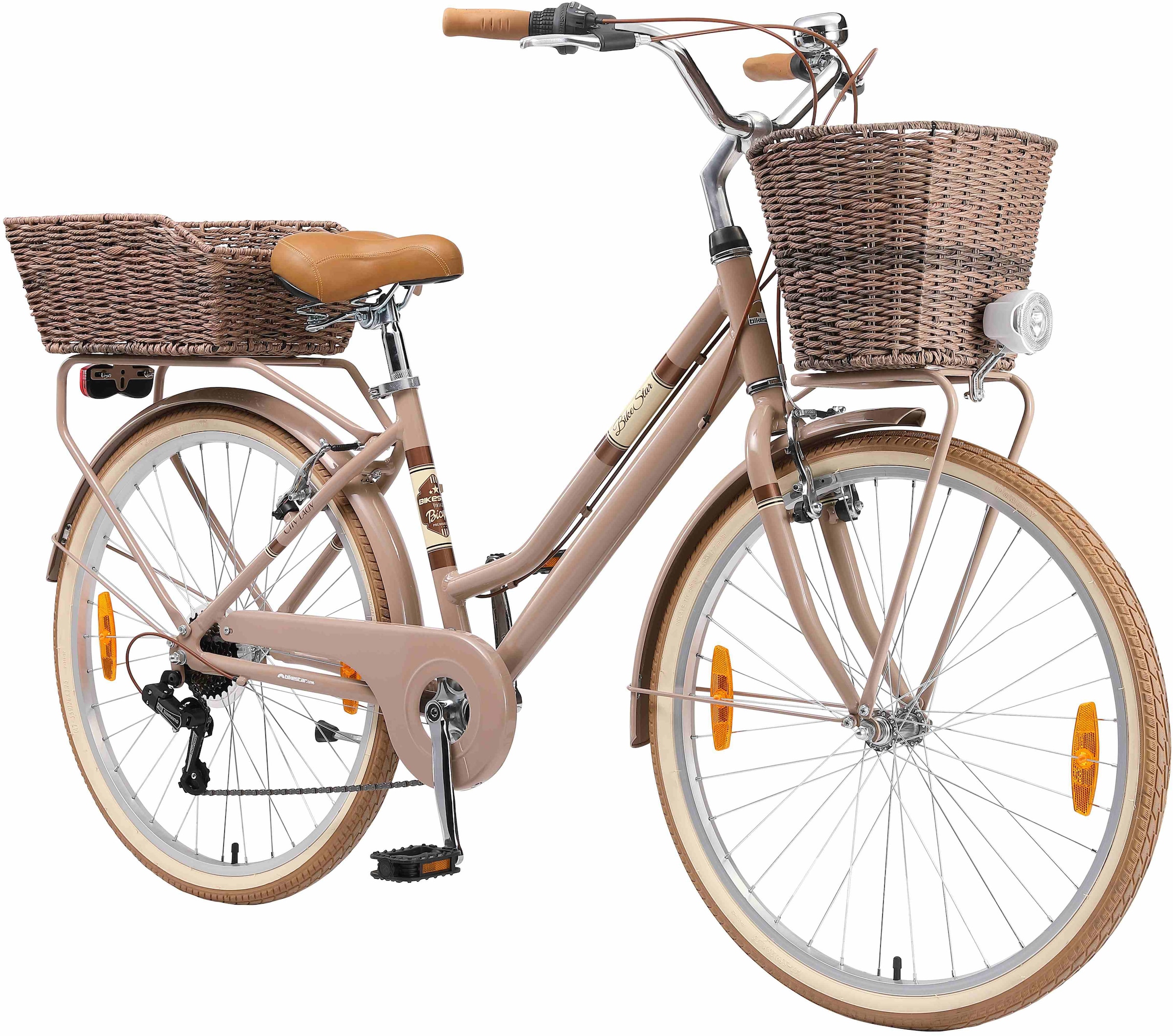 Bikestar Cityrad, 7 Gang, Shimano, RD-TY21 Schaltwerk, Kettenschaltung, für Damen, Kettenschaltung