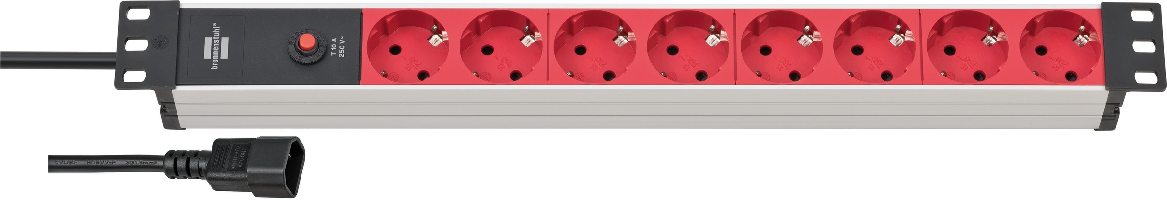 Brennenstuhl Steckdosenleiste "Alu-Line 19"", 8-fach, (Kabellänge 2 m), für Schaltschränke, mit 10A Sicherungsautomat un