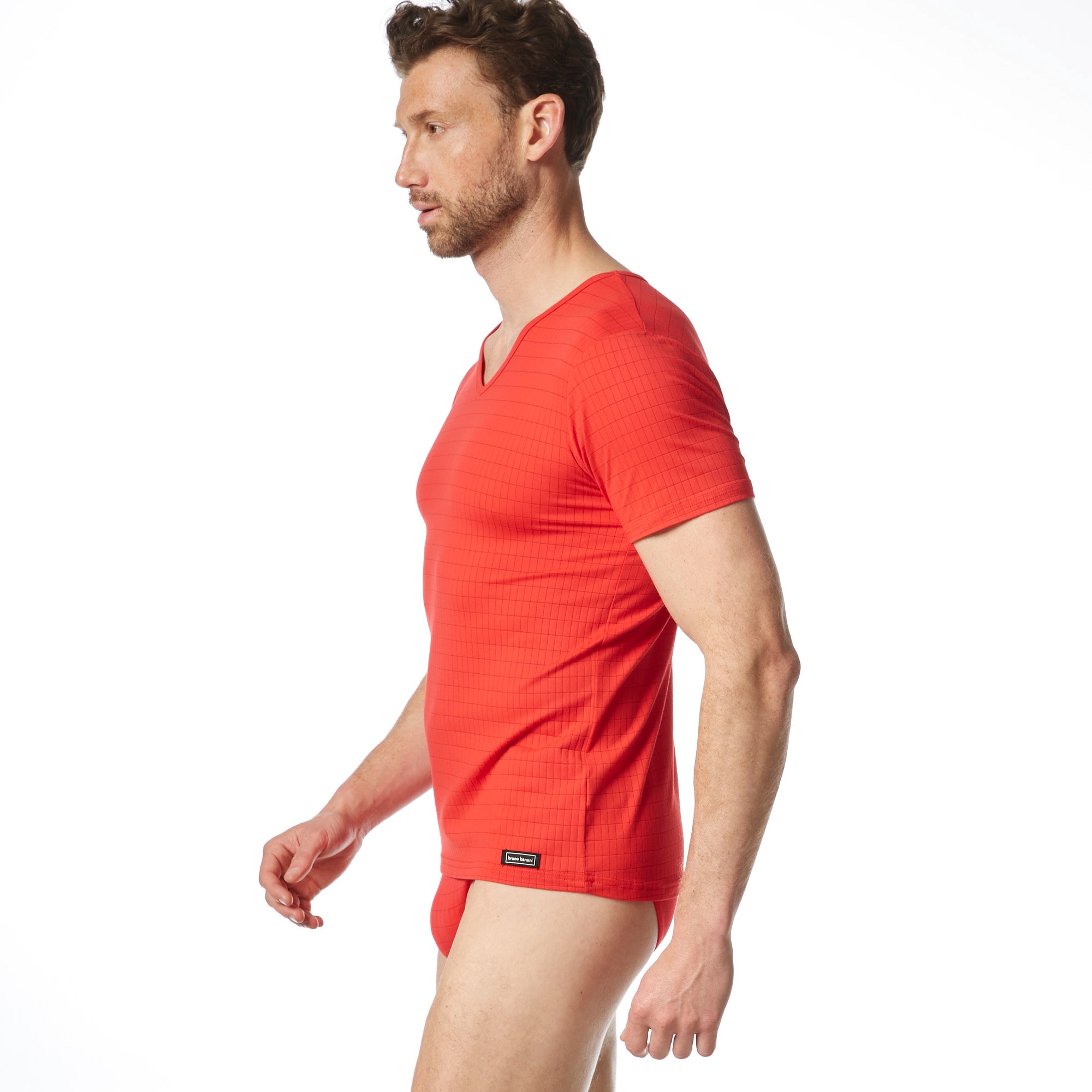 Bruno Banani V-Shirt »CHECK LINE 2.0«, Pique Optik, Kurzarm, V-Neck, Cotton-Mix
