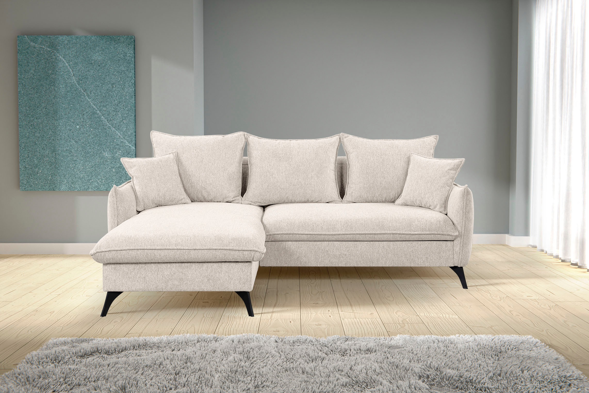 WERK2 Ecksofa »Modica L-Form«, Minimalistisches Ecksofa mit Schlaffunktion & Bettkasten