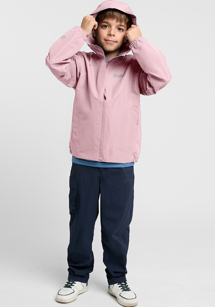 Jack Wolfskin Outdoorjacke "FLAZE JACKET K" mit Kapuze leichte Allwetterjacke für Kinder, wasser- und winddicht