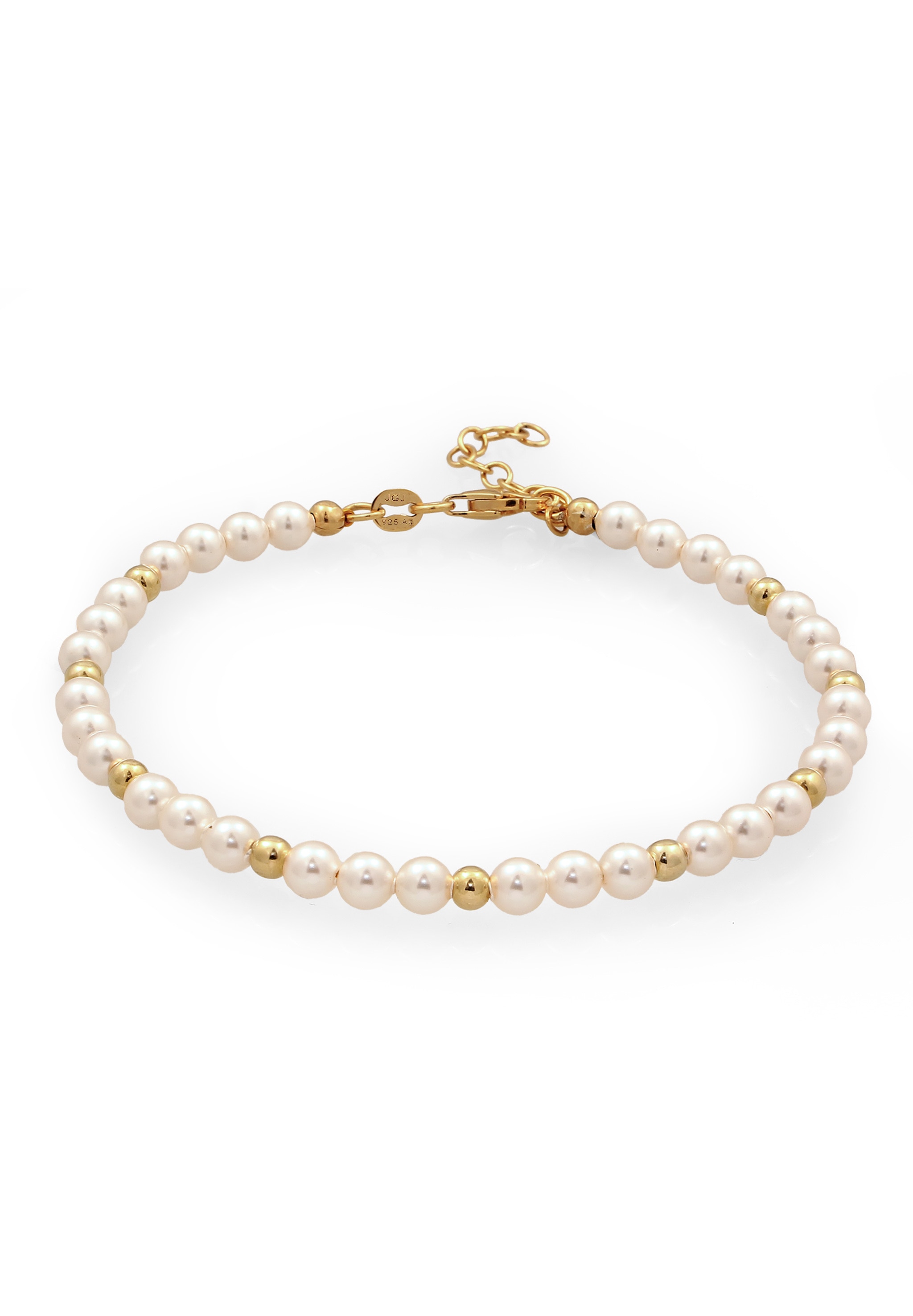 "Armreif ELLI ""Armband Perlenarmband Perlen von Swarovski Weiß 925 Sterling Silber vergoldet"" Gr. 16, gold, Armbänder, Damen, Silber 925