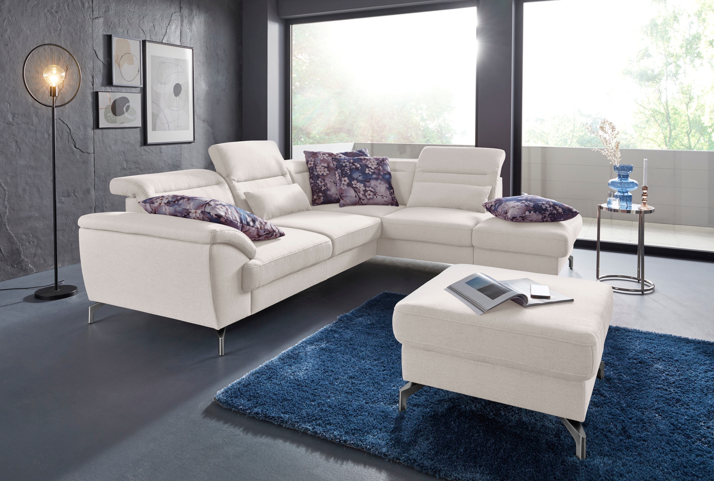 sit&more Ecksofa "Percy L-Form" 12 cm Fußhöhe, Sitztiefenverstellung, wahlweise in 2 Fußfarben