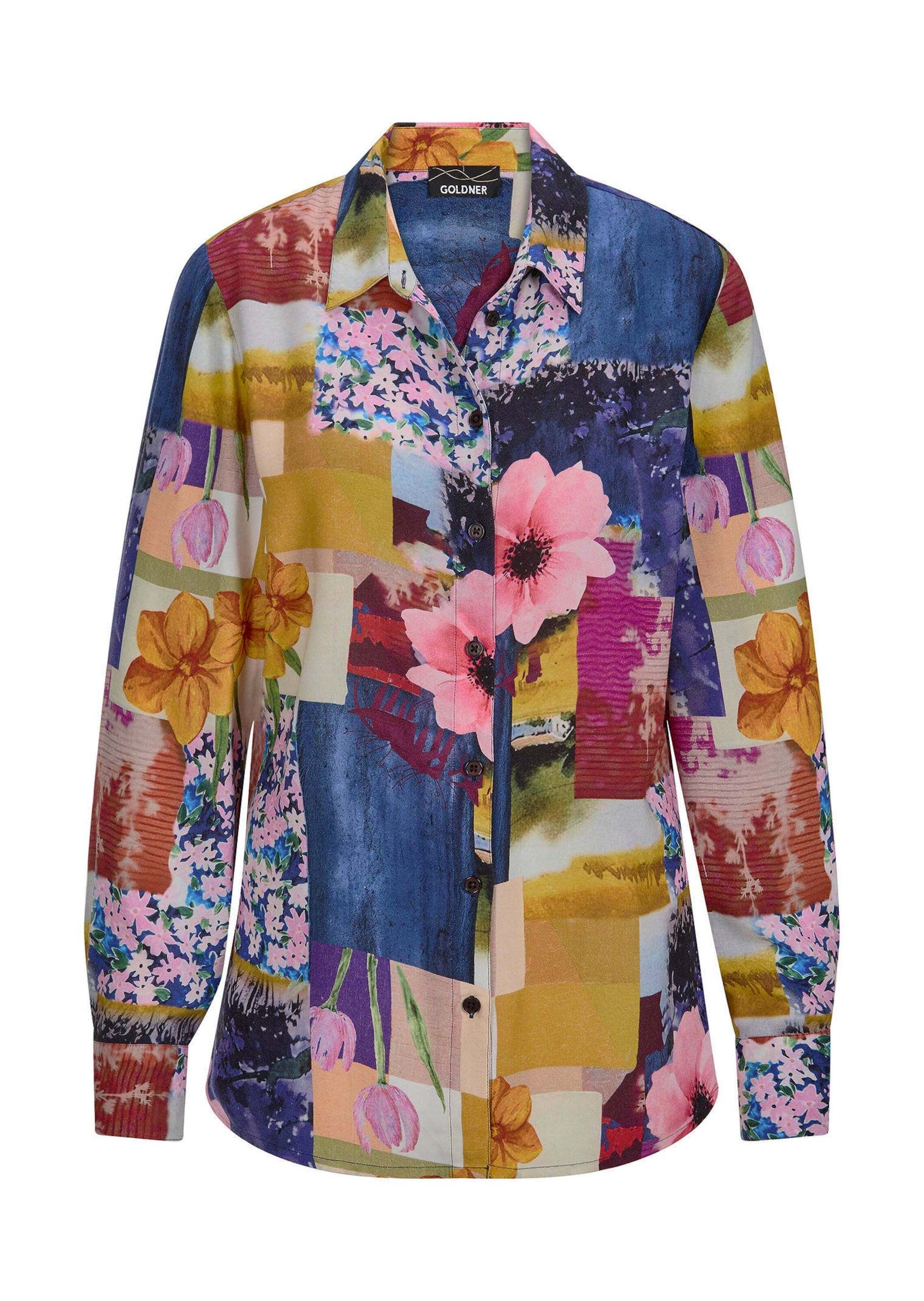GOLDNER Hemdbluse "Viskosebluse mit Patchwork-Print" figurschmeichelder Sch günstig online kaufen