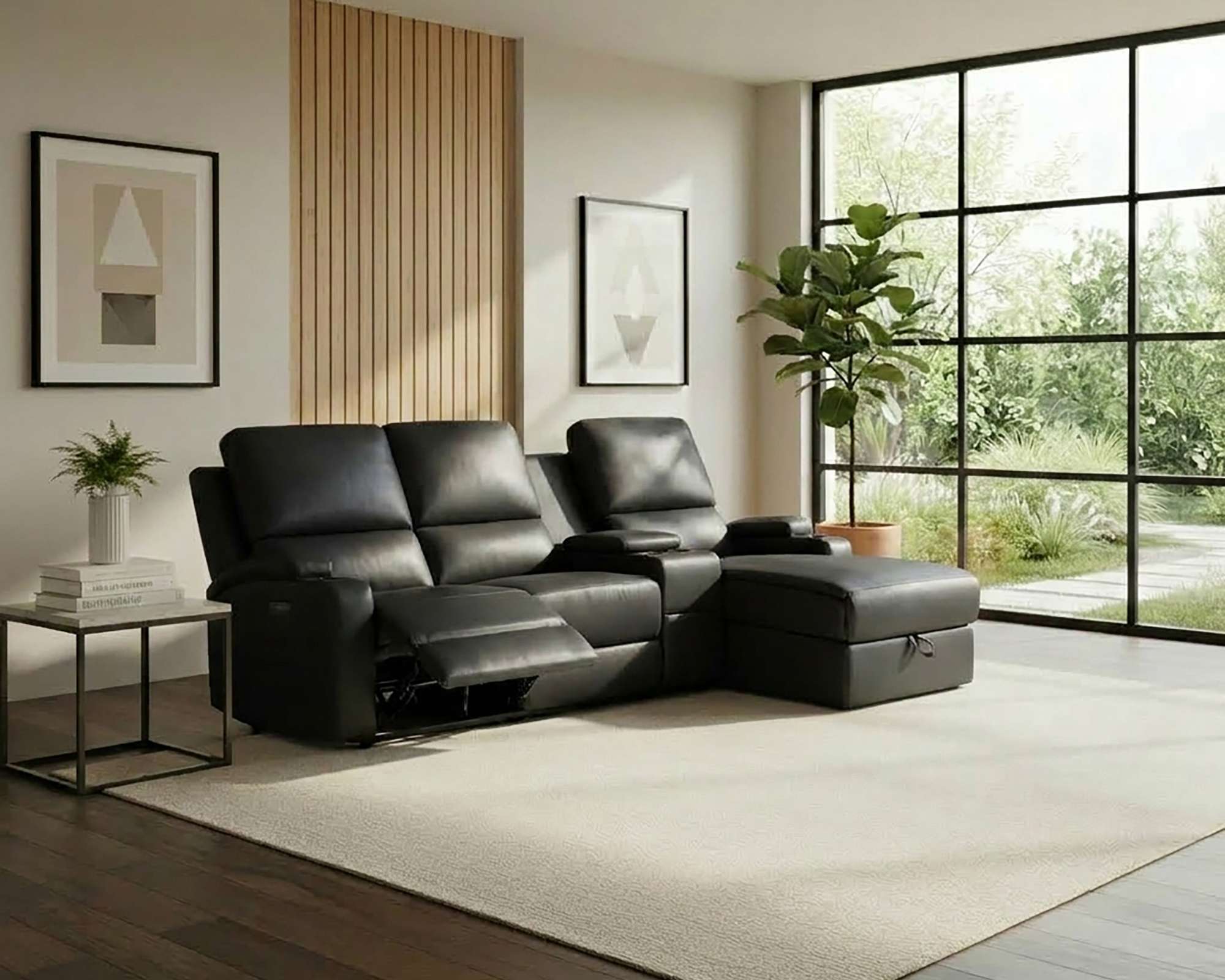 OTTO home Ecksofa "NAPORI Lederoptik, Multimediasofa, 3er Kinosessel XXL, L-Form" Kinosofa, manuelle o. elektr. Relaxfunktion, Staufach, Getränkehalter