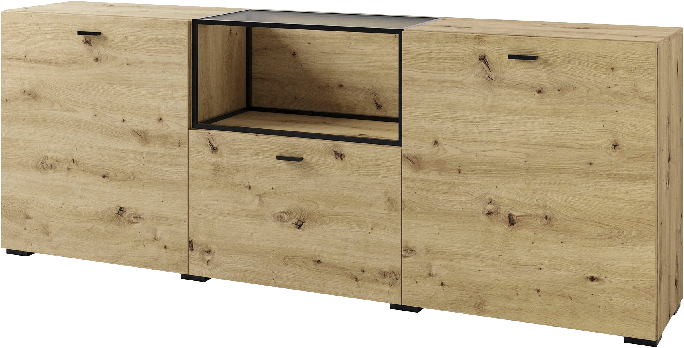 byLIVING Sideboard »Frame« 1 Stk. tlg. moderne Kommode mit Metalleinsatz und Glasplatte, 200cm breit.