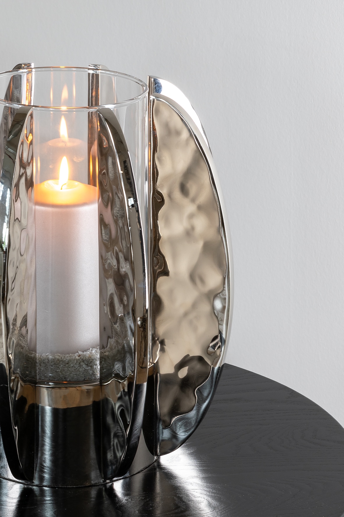 Fink Windlicht »GLAMOUR«, (1 St.), Kerzenhalter mit Glas, vernickelt, mit gehämmerter Oberfläche