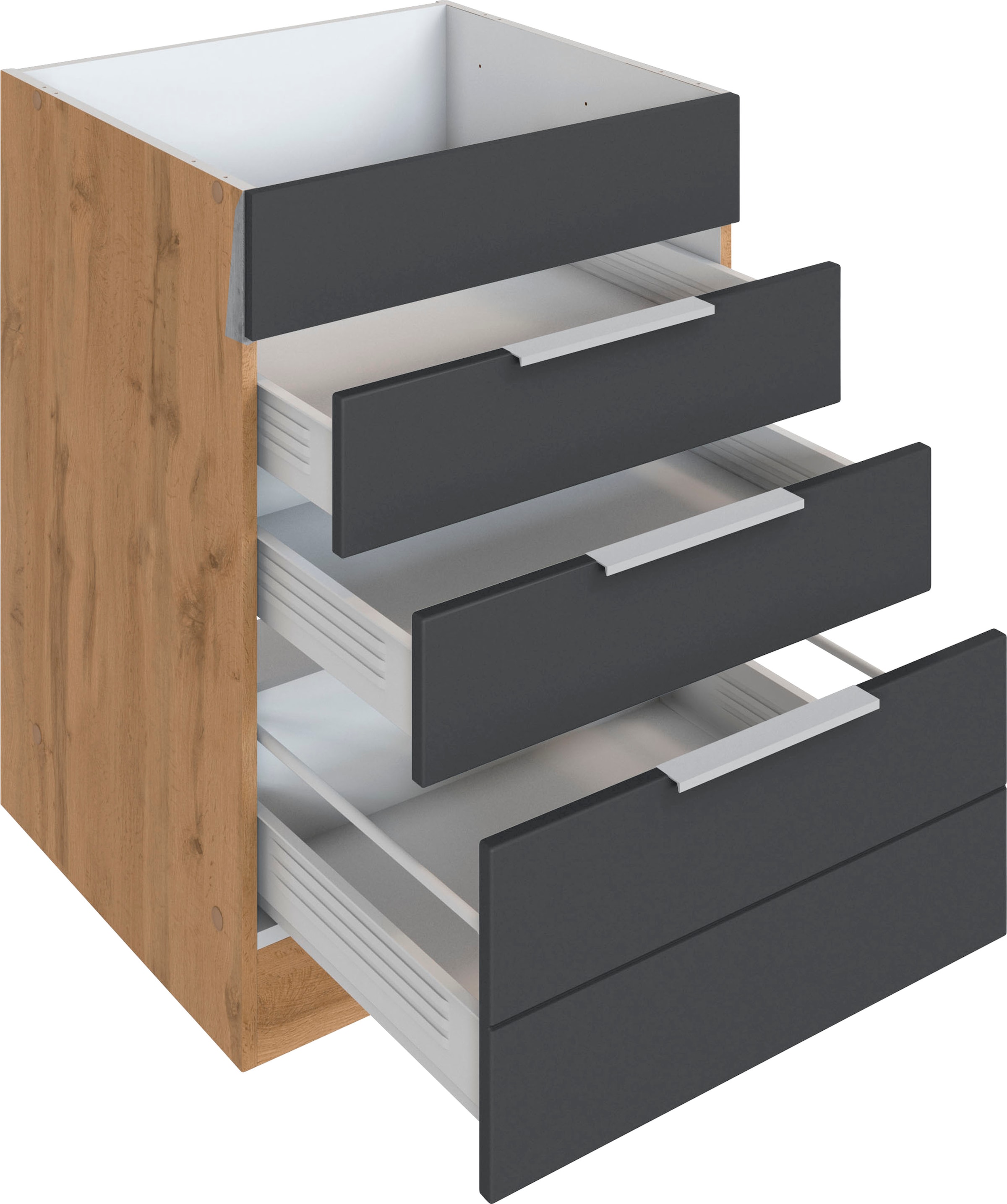 KOCHSTATION Kochfeldumbauschrank »KS-Luhe«, 60 cm breit, hochwertige MDF-Fronten mit waagerechter Lisene