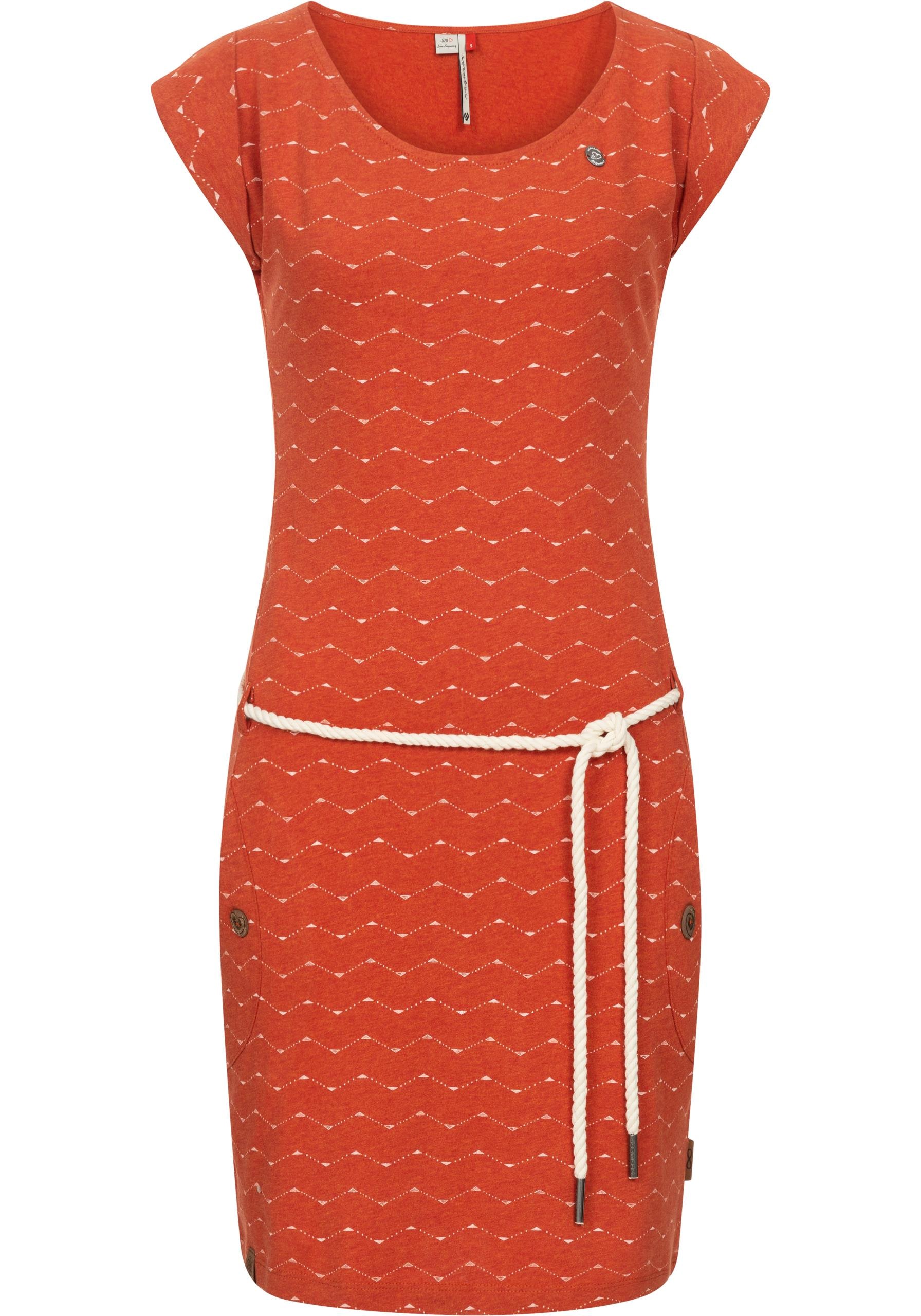 Zig stylisches u. online bestellen BAUR Jerseykleid coolem »Tag Print Zag«, | Shirtkleid Bindekordel Ragwear mit
