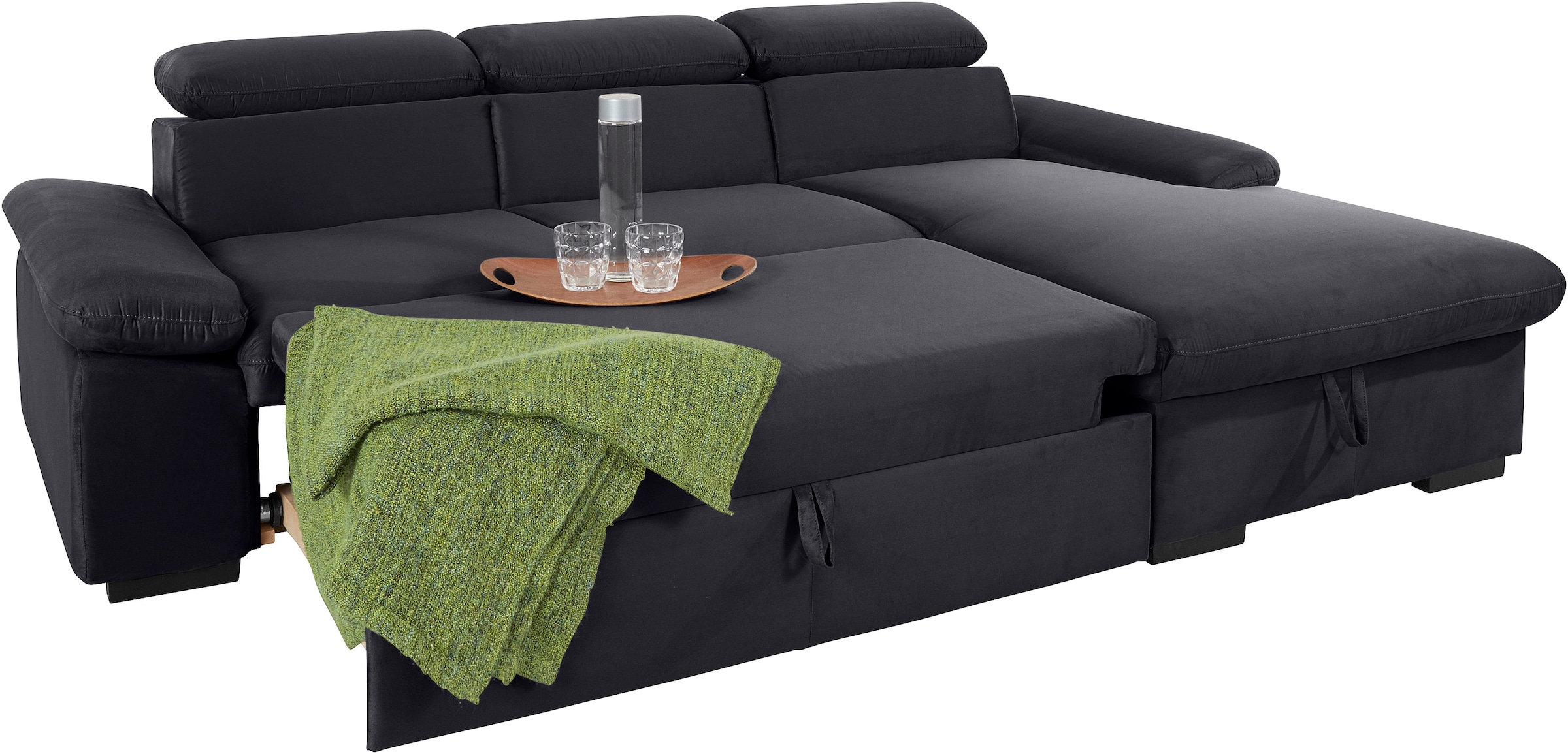 COTTA Ecksofa »Lola L-Form mit Kopfteilfunktion & Hocker«, (Set, mit Hocker), wahlweise mit Bettfunktion, Bettkasten & Armteilverstellung