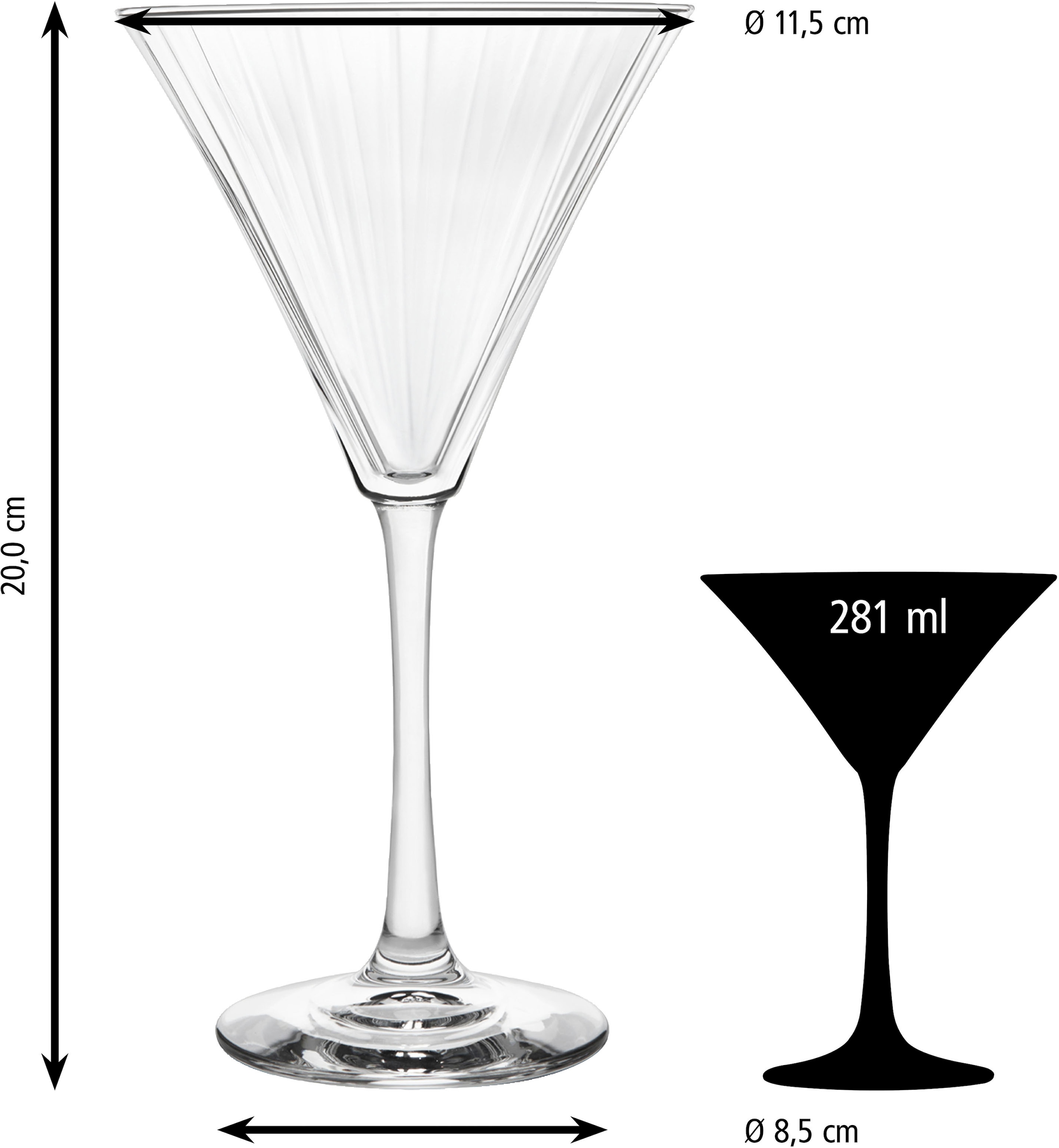 LIBBEY Martiniglas »Libbey Trinkglas, 12er Set -LINEAR-«, (Set, 12 tlg.), 281 ml, hochwertig verarbeitet, im modernen Design