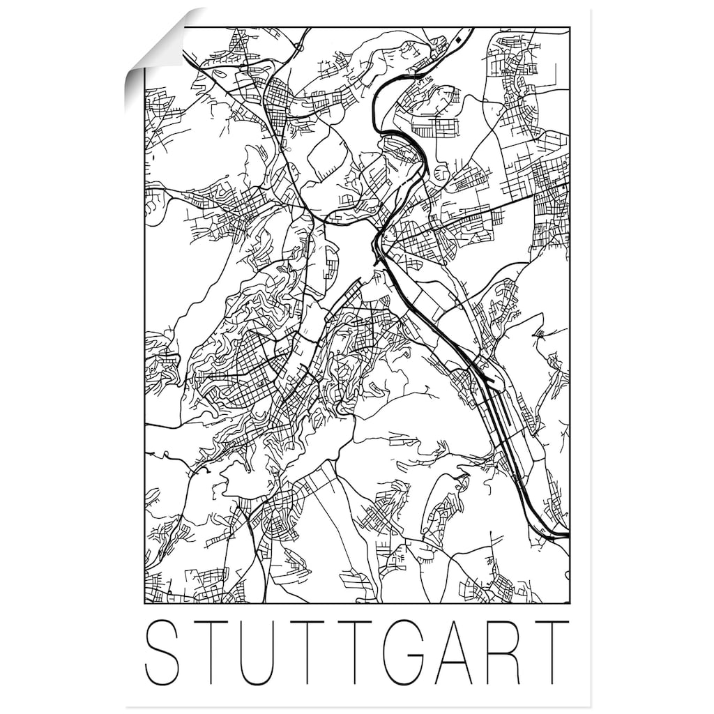 Artland Poster »Retro Karte Stuttgart Deutschland«, Deutschland, (1 St.), als Alubild, Leinwandbild, Wandaufkleber oder Poster in versch. Größen