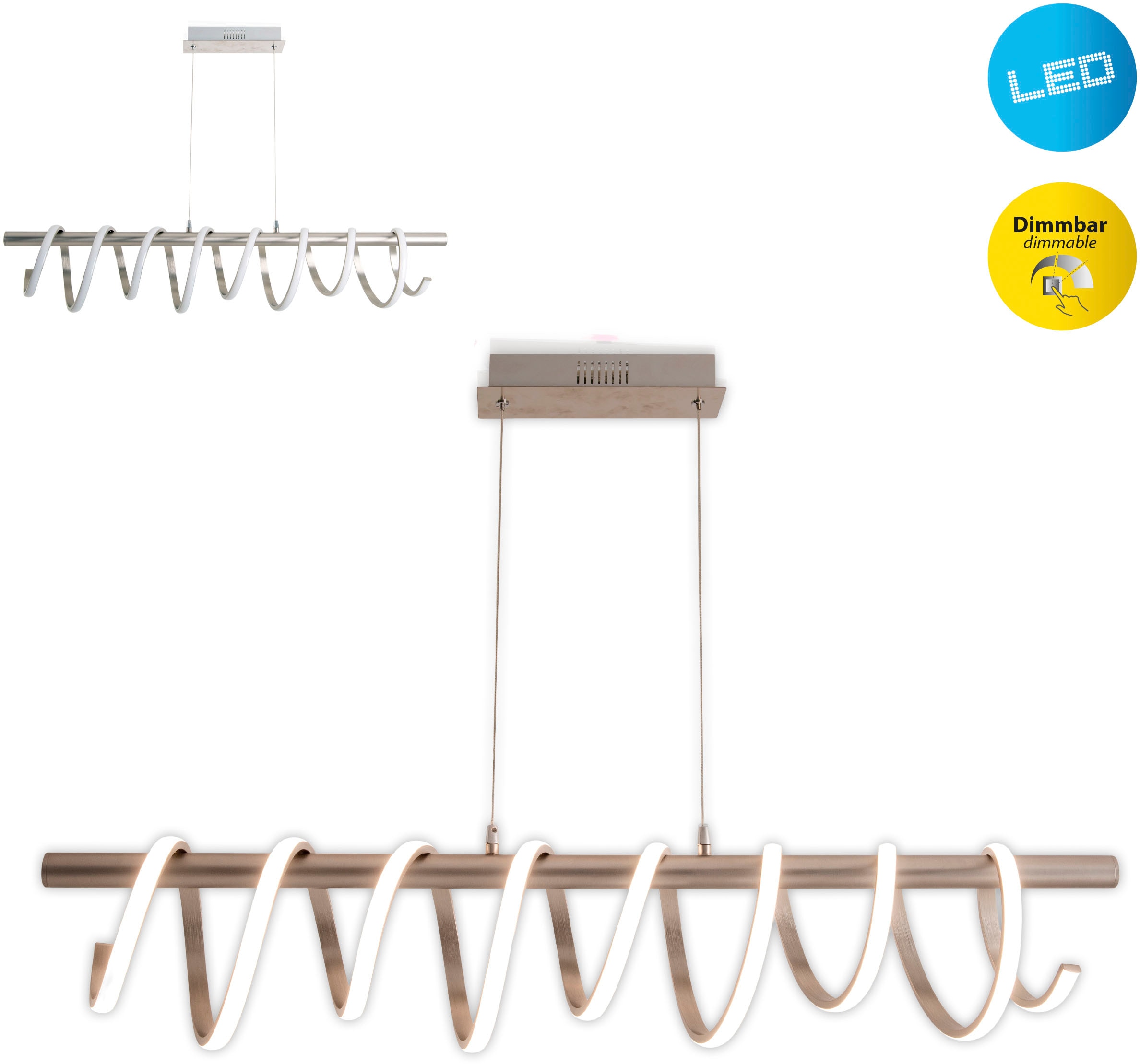 "NÄVE LED Pendelleuchte ""Belleza"", silber (silberfarben), 1, 1 Stk., Leuchten, Hängeleuchte warmweiß, 3-Stufen-dimmbar, 35W, L:100cm, silberfarben