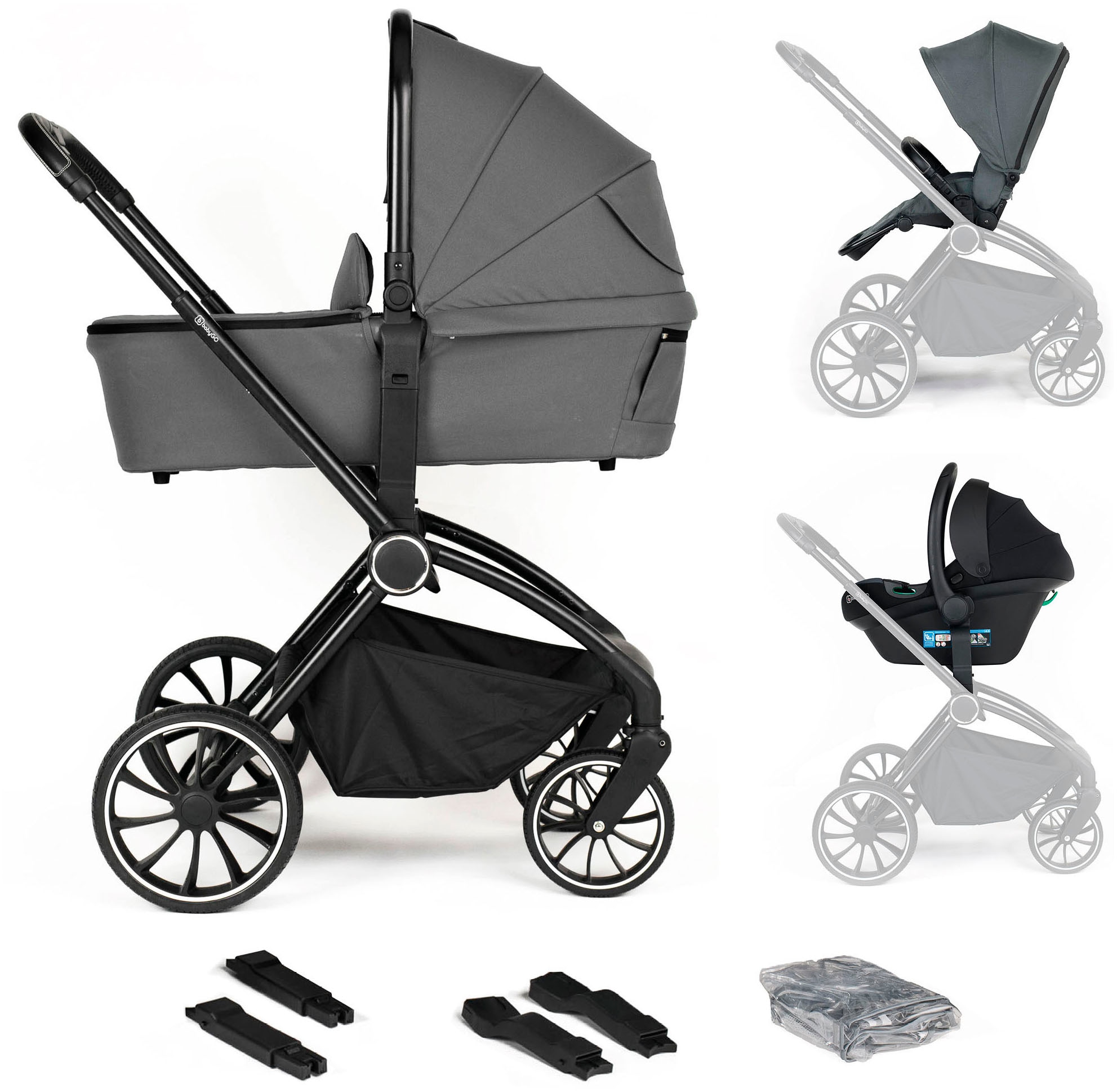 BabyGo Kombi-Kinderwagen "Harmony 3in1" inkl. Babyschale mit Adaptern