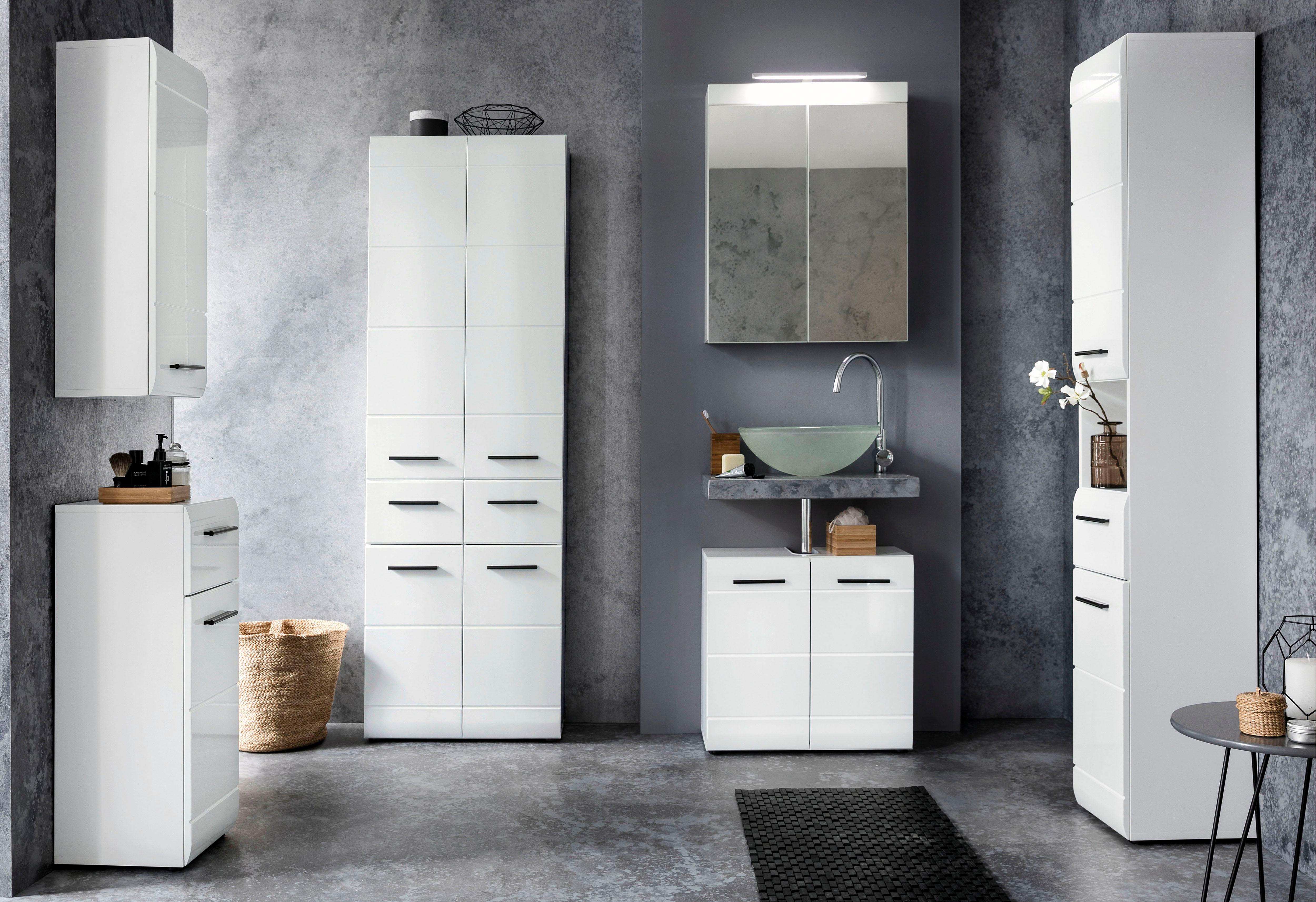 Thumbnail - welltime Hochschrank "Sovana", Breiter Badezimmerschrank mit 2 Schubladen und 12 Fächern