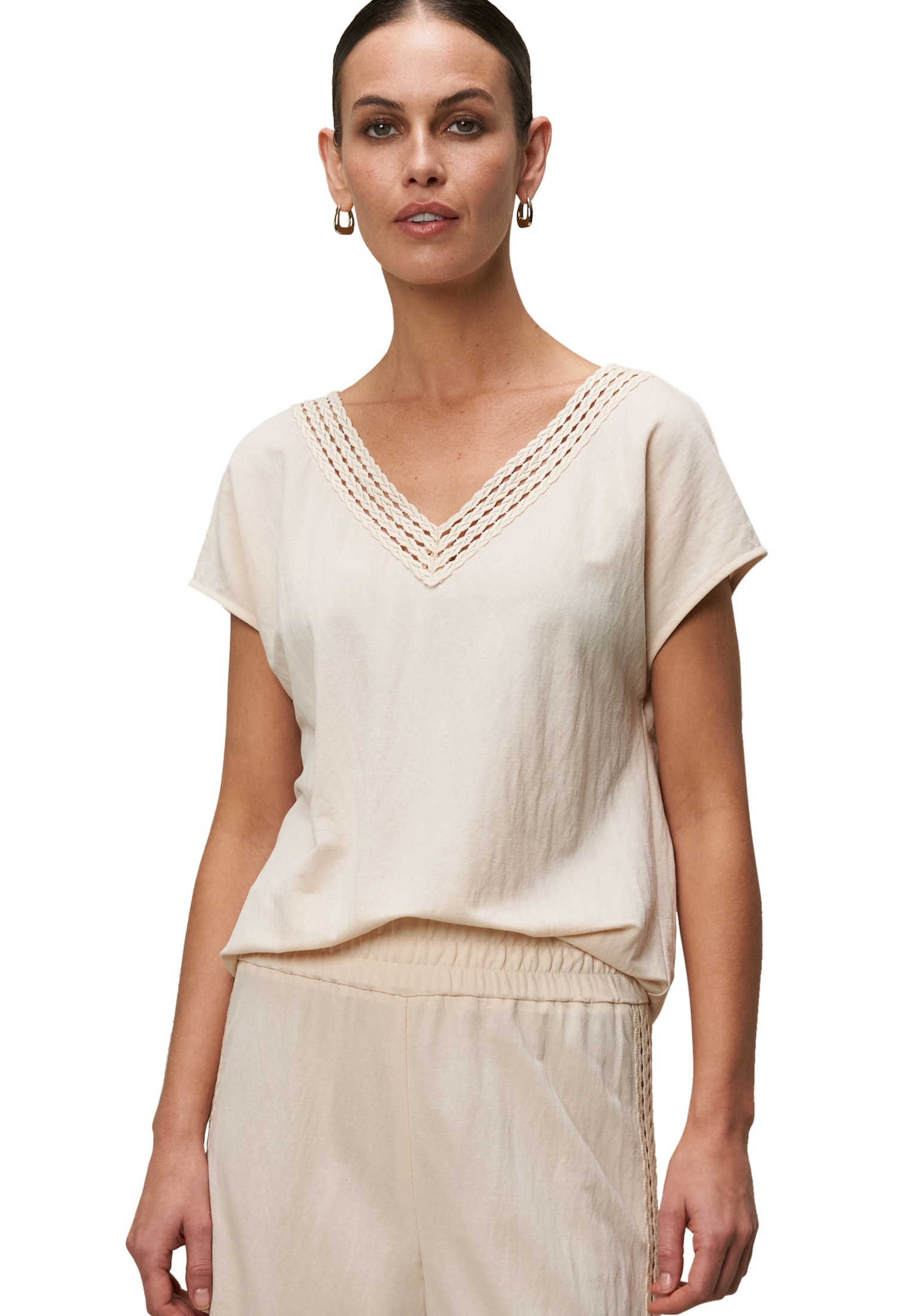 Zero T-Shirt "zero Damen Shirt mit Ajourbordüre", (1 tlg.), Lochmuster günstig online kaufen