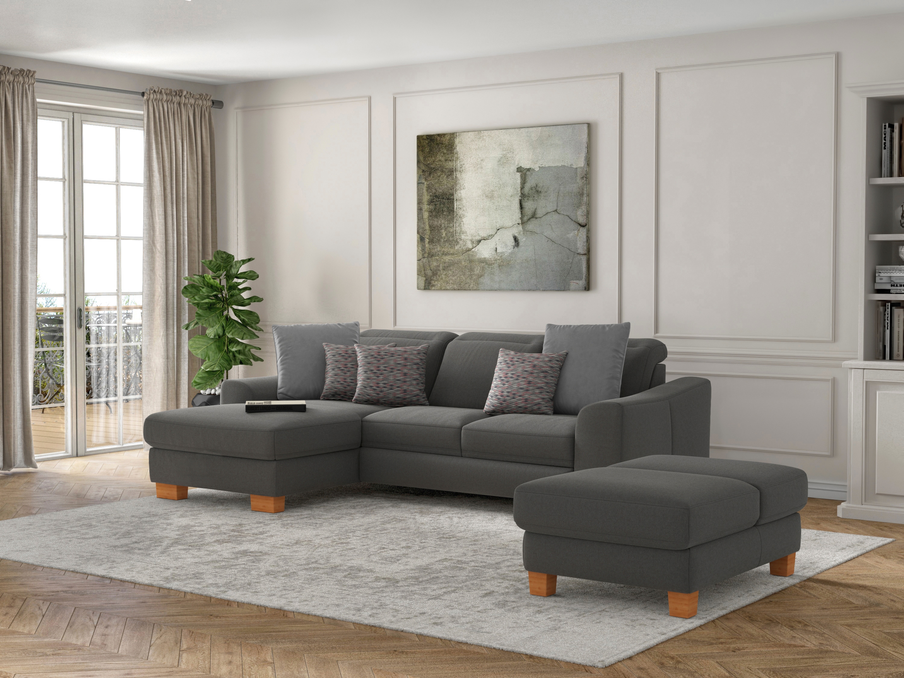sit&more Ecksofa "Dundee L-Form" mit Federkern und Massivholzfüßen, wahlweise mit Kopfteilverstellung