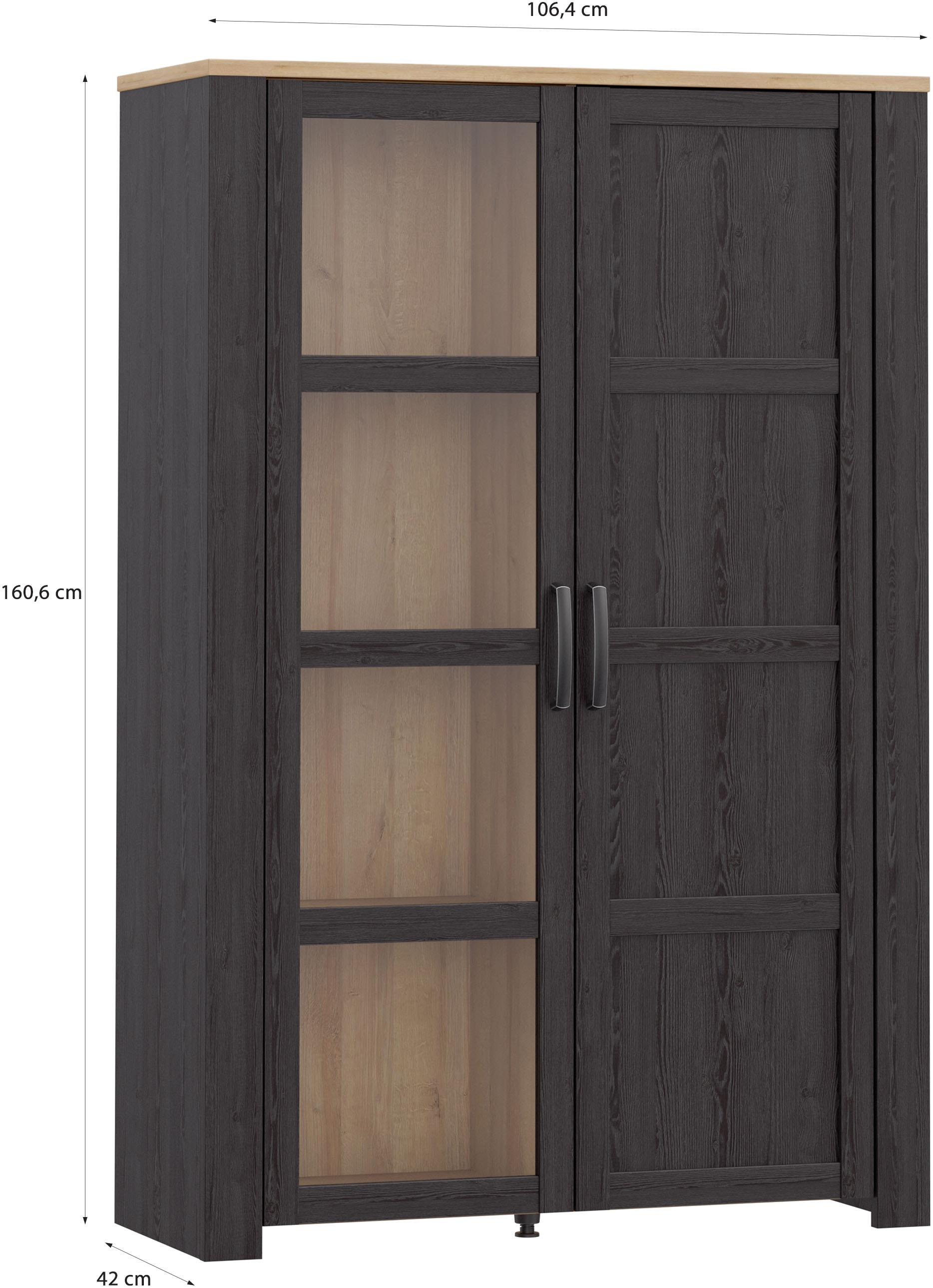 FORTE Highboard »Bohol, Vitrine mit Glastüre, viel Stauraum« B/H/T 106,4/160,6/42 cm Beleuchtung optional bestellbar