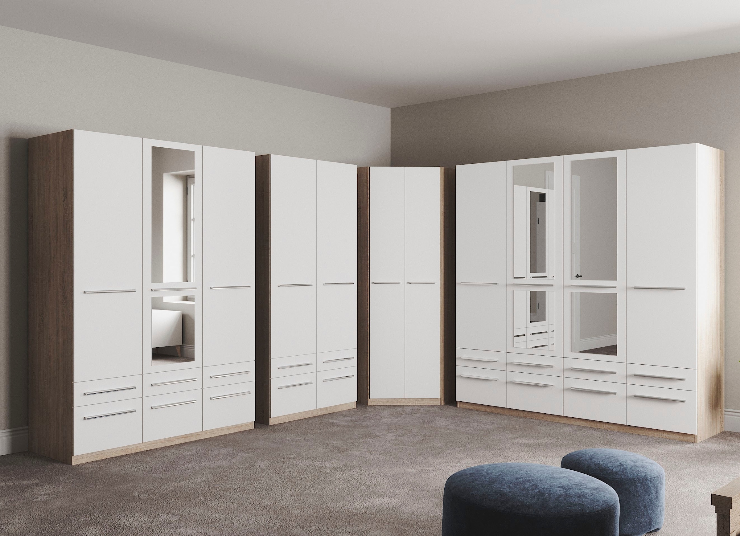 priess Kleiderschrank »Schrank Garderobe Wäscheschrank Barcelona in 5 Breiten«, viel Stauraum, geräumige Schubkästen, mit Spiegel, MADE IN GERMANY