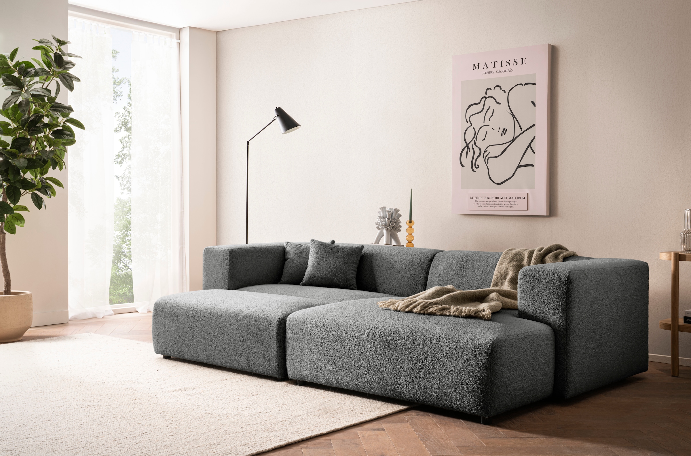 andas Polsterecke »BAKELS, Ecksofa-Set mit Hocker, L-Form mit Schlaffunktion«, Ecksofa-Set (incl. Hocker) im trendigen Megacord