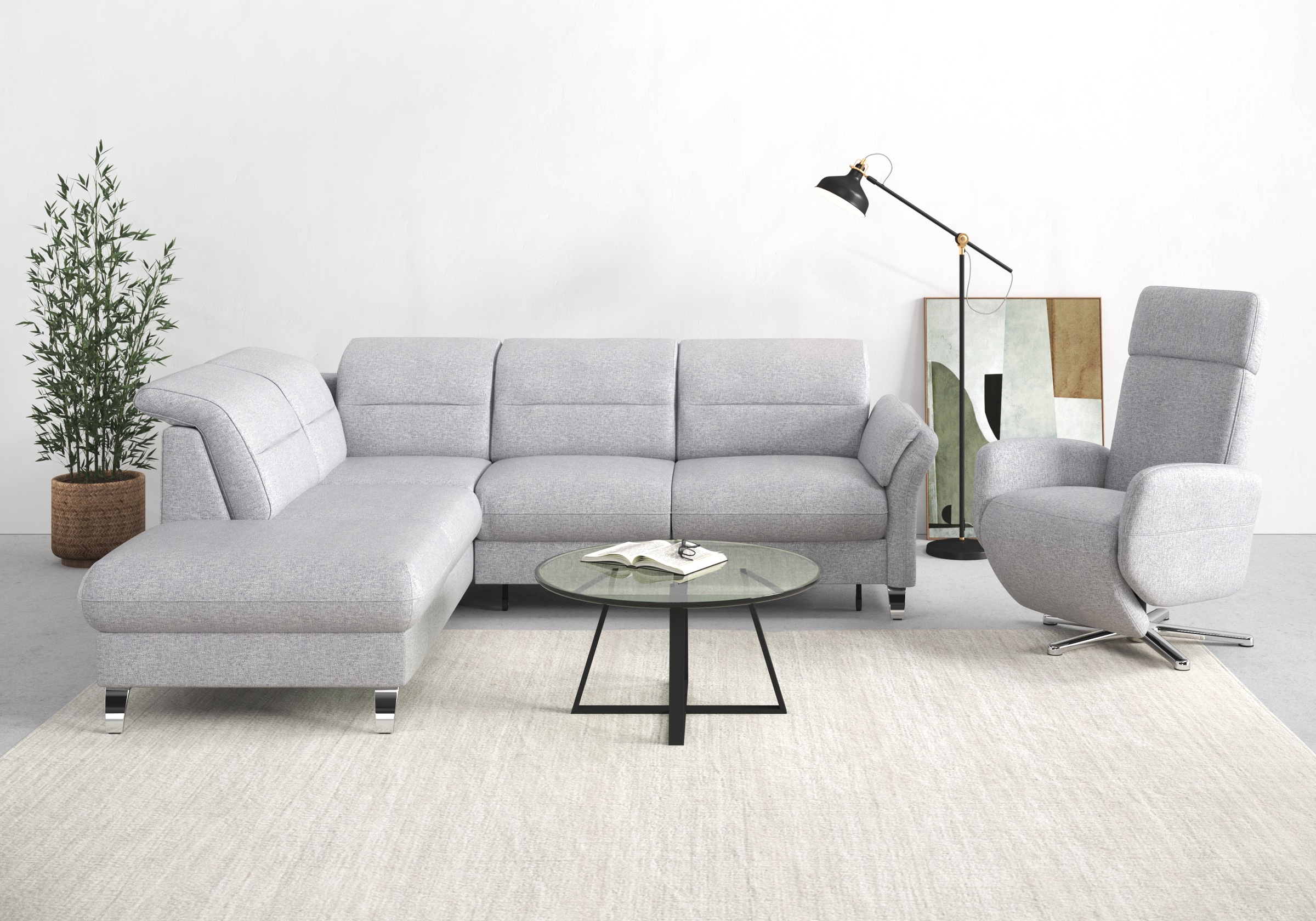 sit&more Ecksofa "Grenoble L-Form mit Federkern" wahlweise mit Schlaffunktion, Bettkasten, Arm- und Kopfteilverstellung