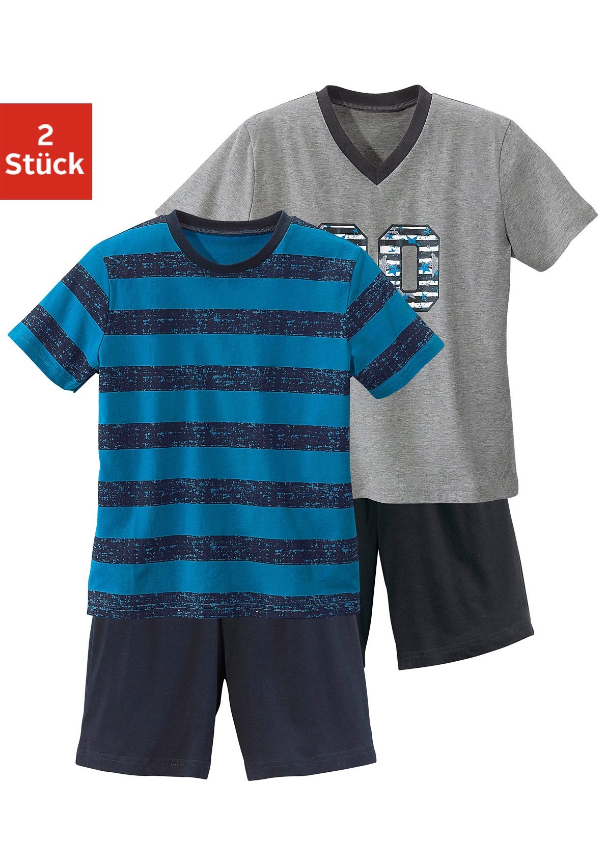 AUTHENTIC LE JOGGER Pyjama 4 tlg. kurzer Schlafanzug mit gestreiftem Druck, aus Baumwolle