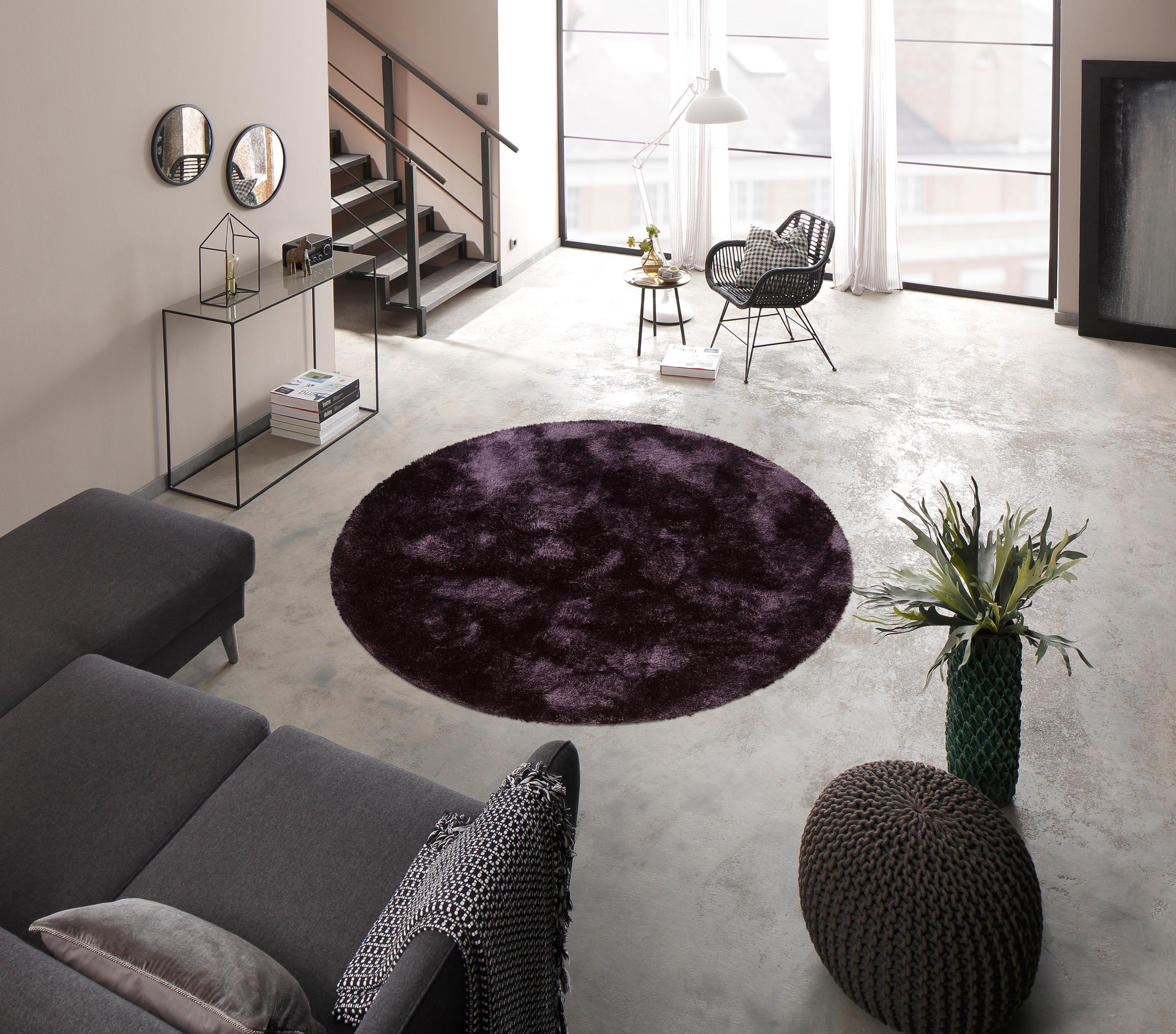 Bruno Banani Hochflor-Teppich »Dana Teppich, leichter Glanz«, rund, 30 mm Höhe, unifarben, Mikrofaser Teppiche, Wohnzimmer, Schlafzimmer, Esszimmer