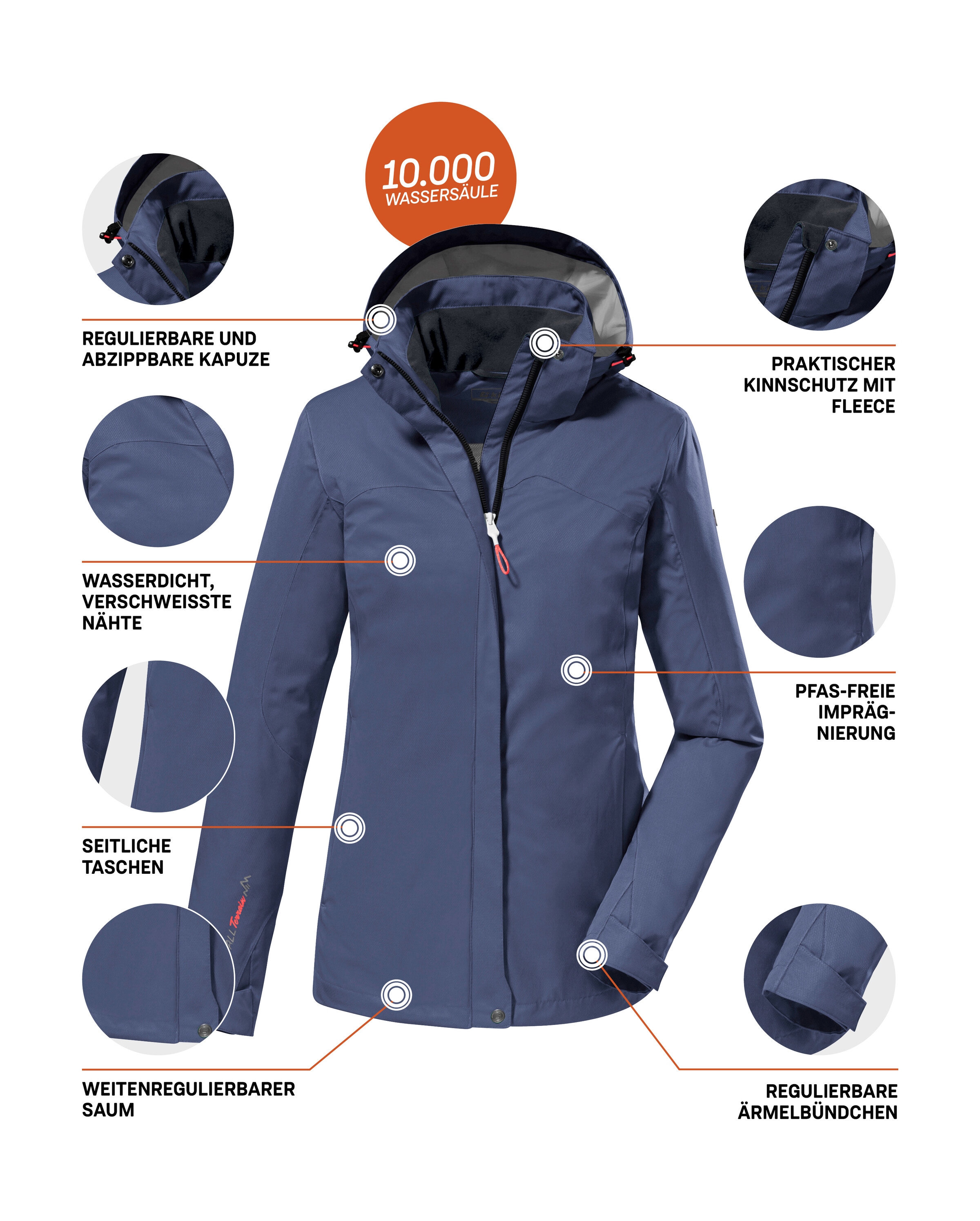 Killtec Outdoorjacke »KOS 133 WMN JCKT«, Wasser- und winddichte Damenjacke mit abnehmbarer Kapuze, PFAS-frei