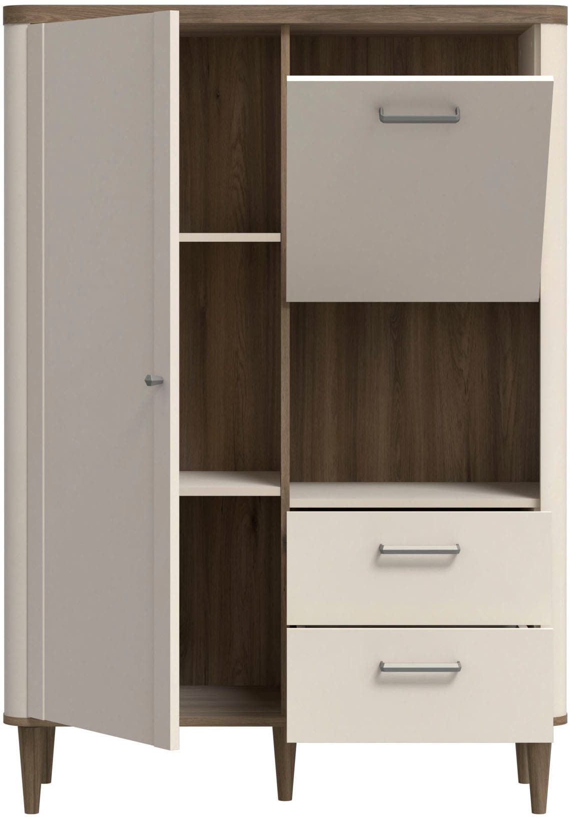 FORTE Highboard, B/H/T 100,1/142,9/41,2 cm Echtholzfüße