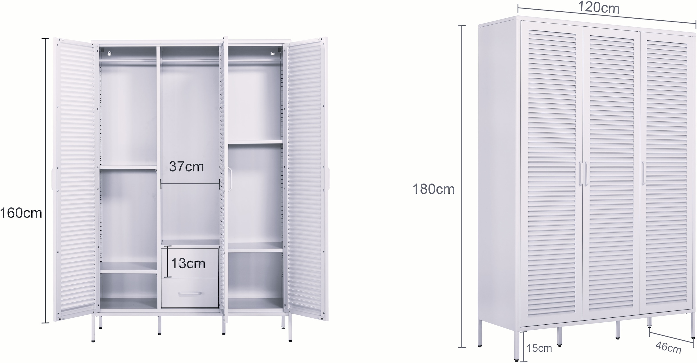 OTTO home Kleiderschrank »GERRON Kleiderschrank Metallschrank Spind« Schlafzimmerschrank mit 3 Türen , grün salbei, Breite 120cm