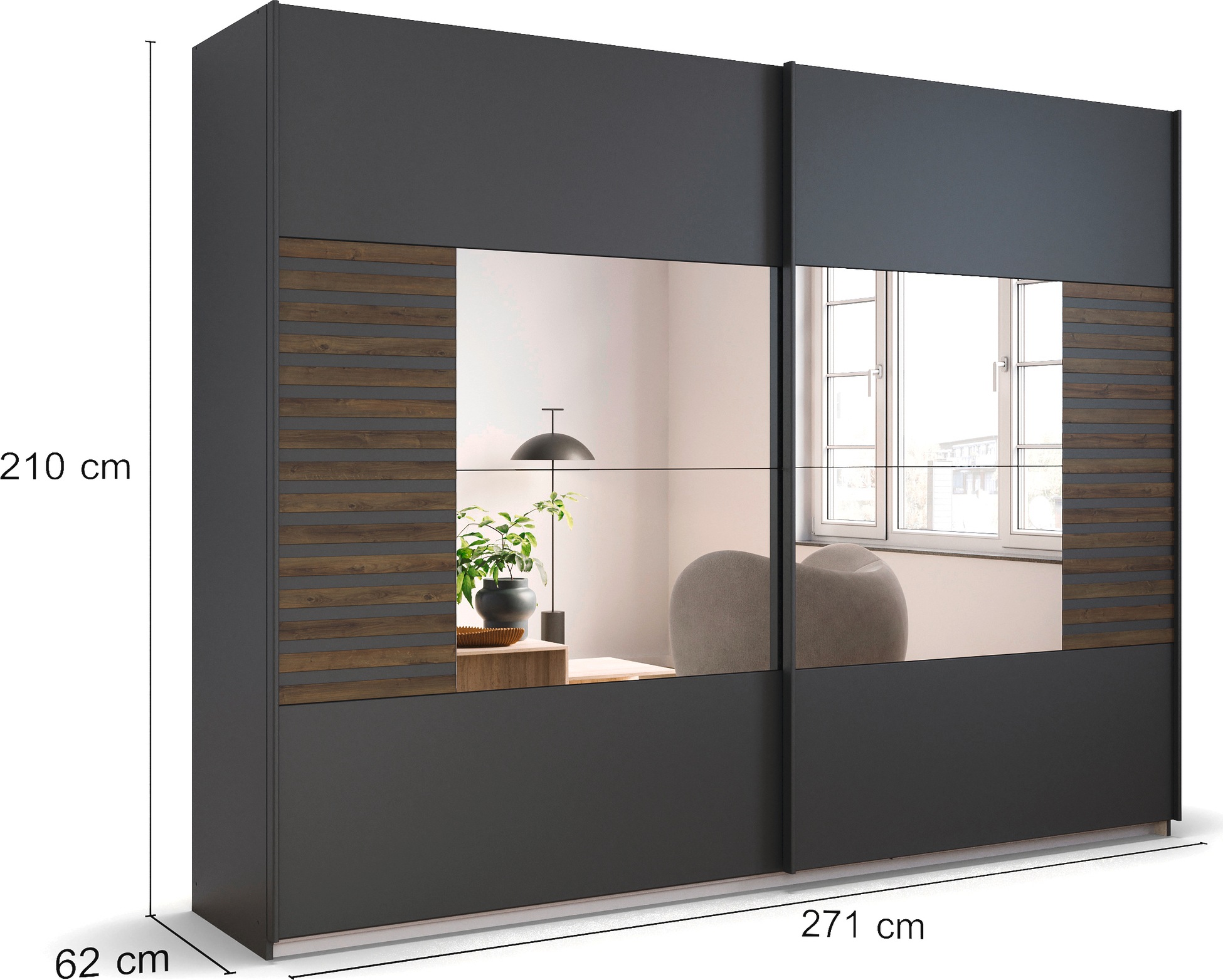rauch Schwebetürenschrank »Kleiderschrank Schrank Garderobe Schlafzimmerschrank BAREA«, Front- Auflage in moderner Lamellen-Optik und Spiegel MADE IN GERMANY