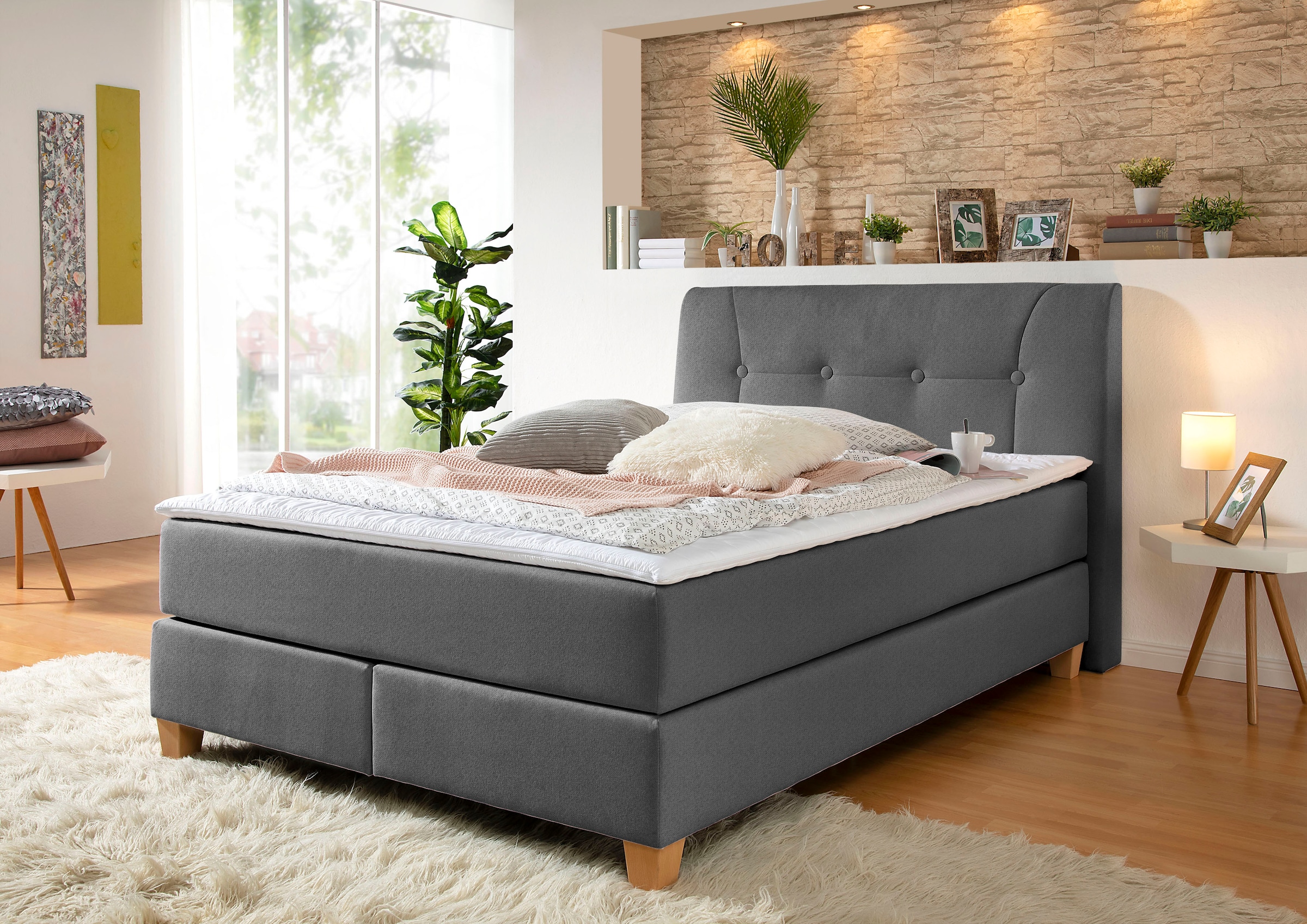 Home affaire Boxspringbett "Calloway" inkl. Topper, XXL-Ausführung, in 4 Farben, 5 Breiten, 3 Matratzenarten