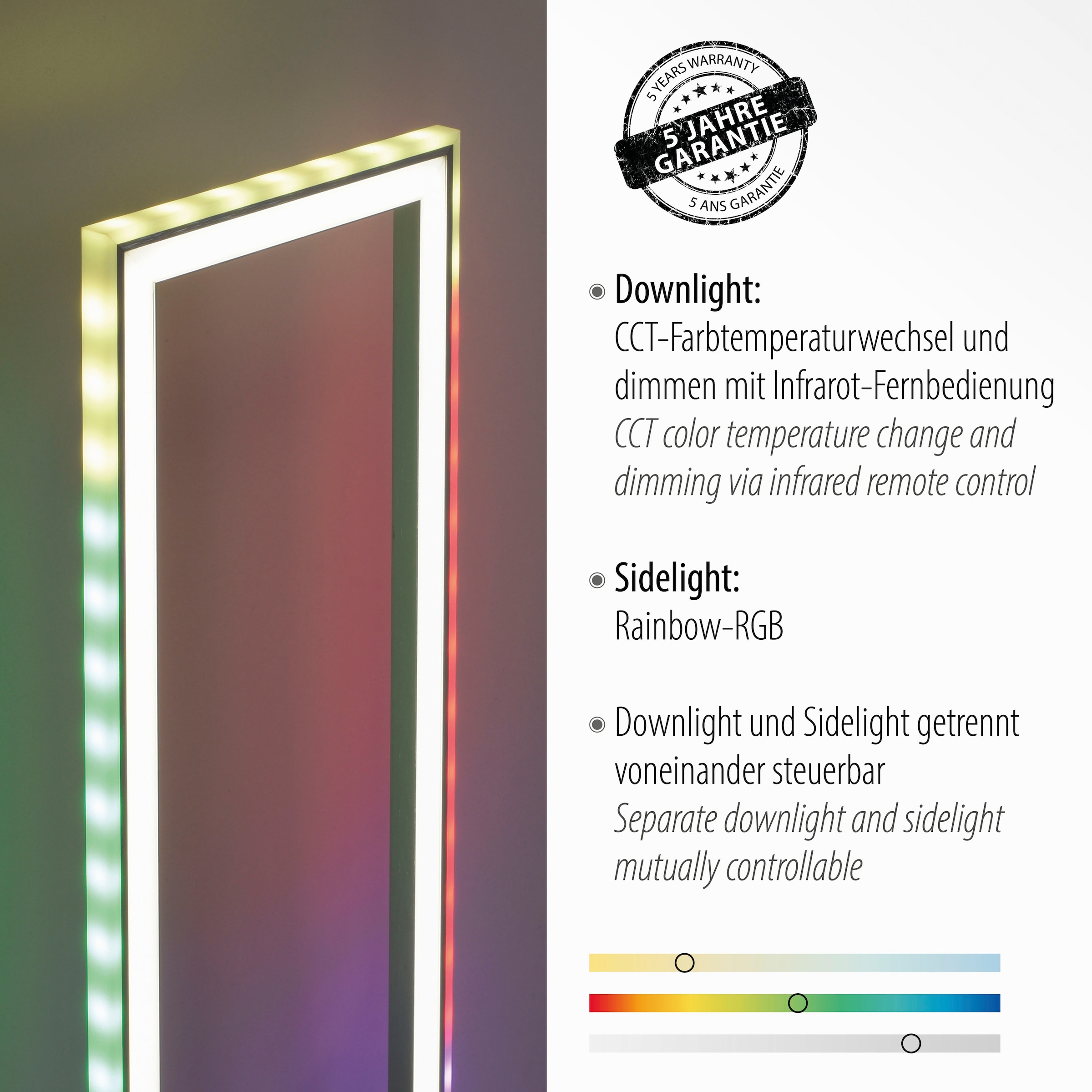 my home LED Stehlampe »Luan«, 2 flammig-flammig, Downlight: 2700-5000K,  Sidelight: Rainbow-RGB, Infrarot-Fernbed. inkl. | BAUR